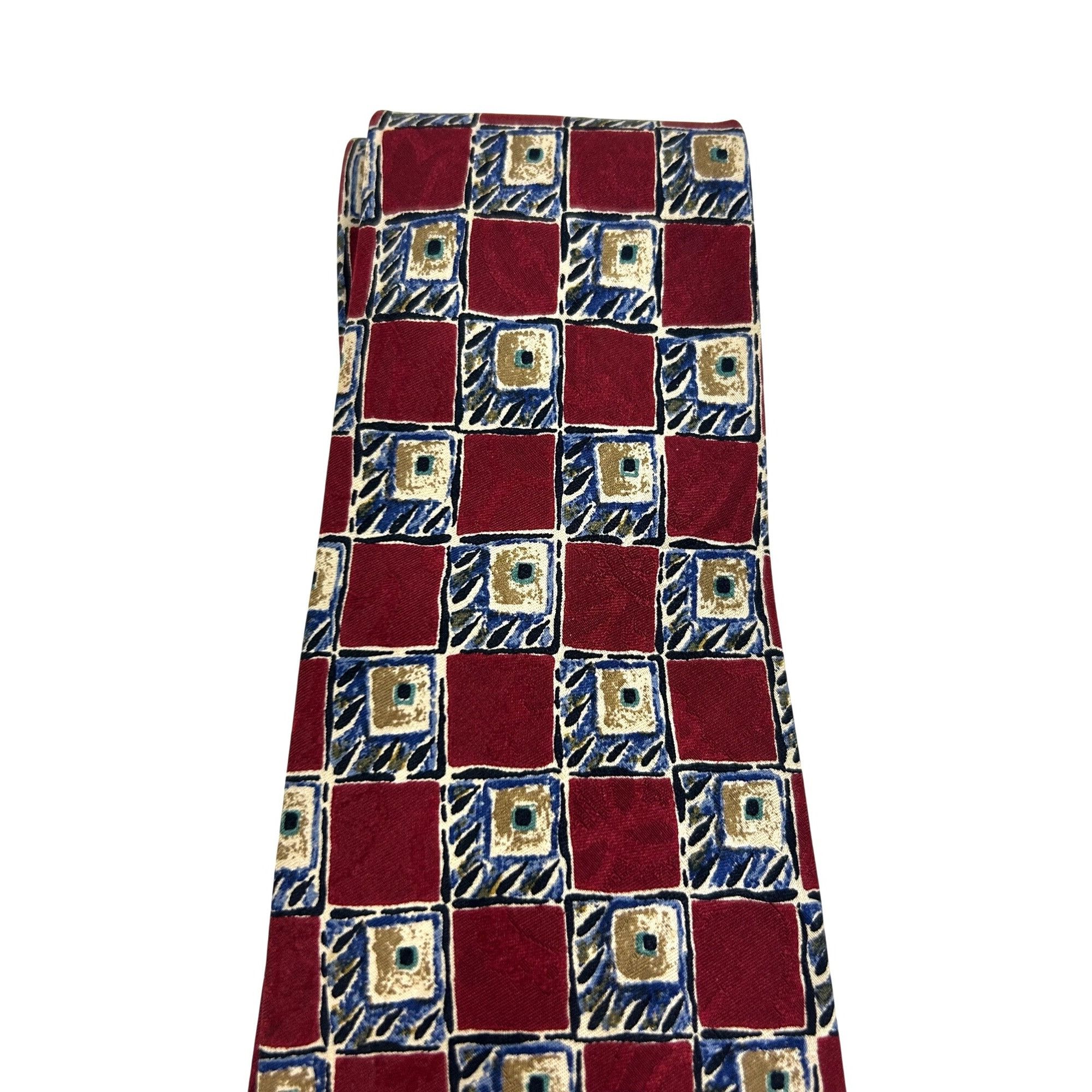 Other Today’s Man Silk Tie Vtg 90s Italy Geometric Checkered Burgu Size ONE SIZE - 9 Thumbnail