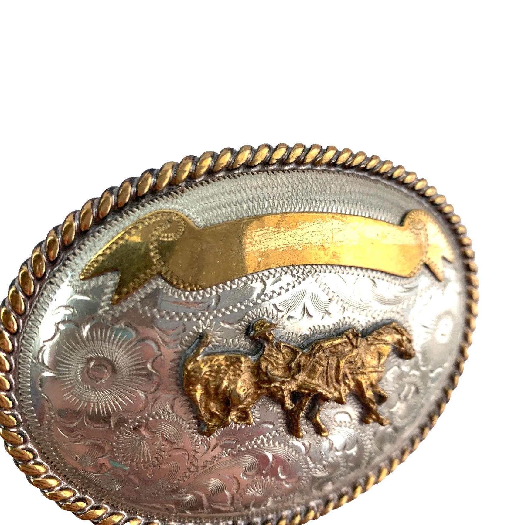 Vintage VINTAGE Alpaca Mexico Calf Roper Etched Silver Metal Belt Buckle Belt Buckle Men Western Buckle Metal Size ONE SIZE - 2 Thumbnail