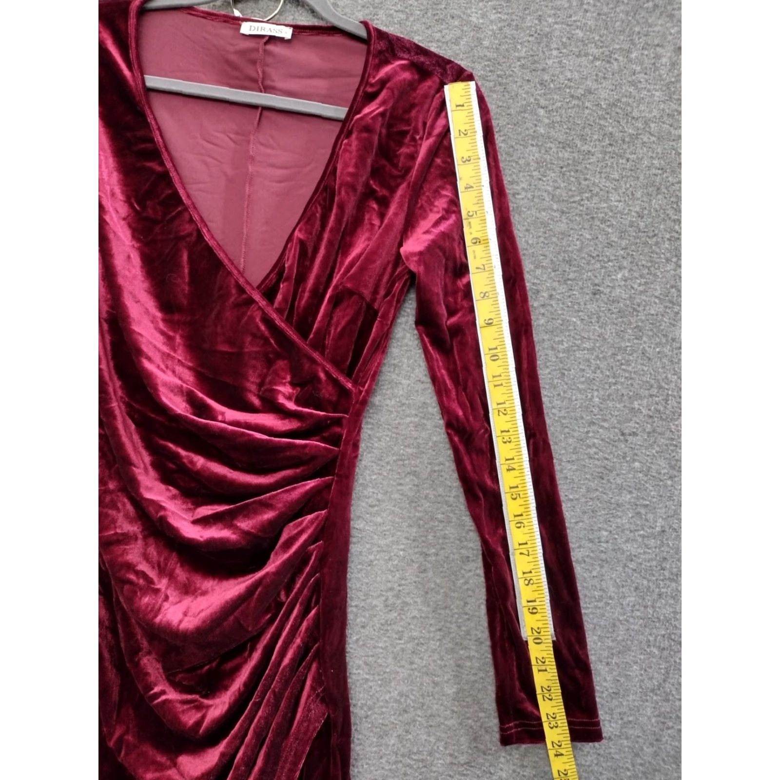 Velvet Dirass Women Dress S Burgundy Velvet Bodycon Ruched Cocktail Over Lap Dress Size S / US 4 / IT 40 - 5 Thumbnail