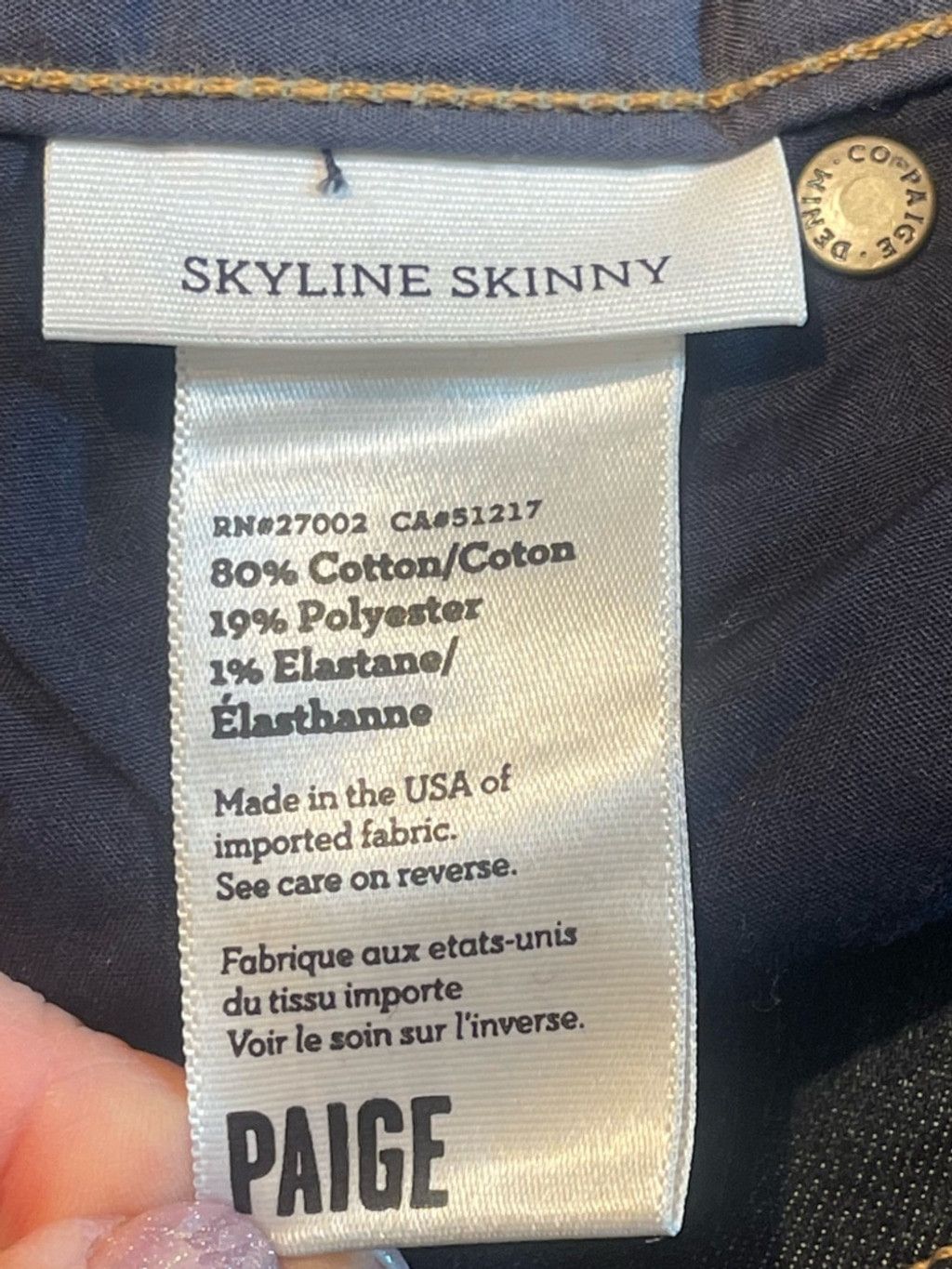 Paige PAIGE Skyline Skinny Jeans 28 Dark Wash Raw Hem Stretchy Size 28" / US 6 / IT 42 - 10 Thumbnail