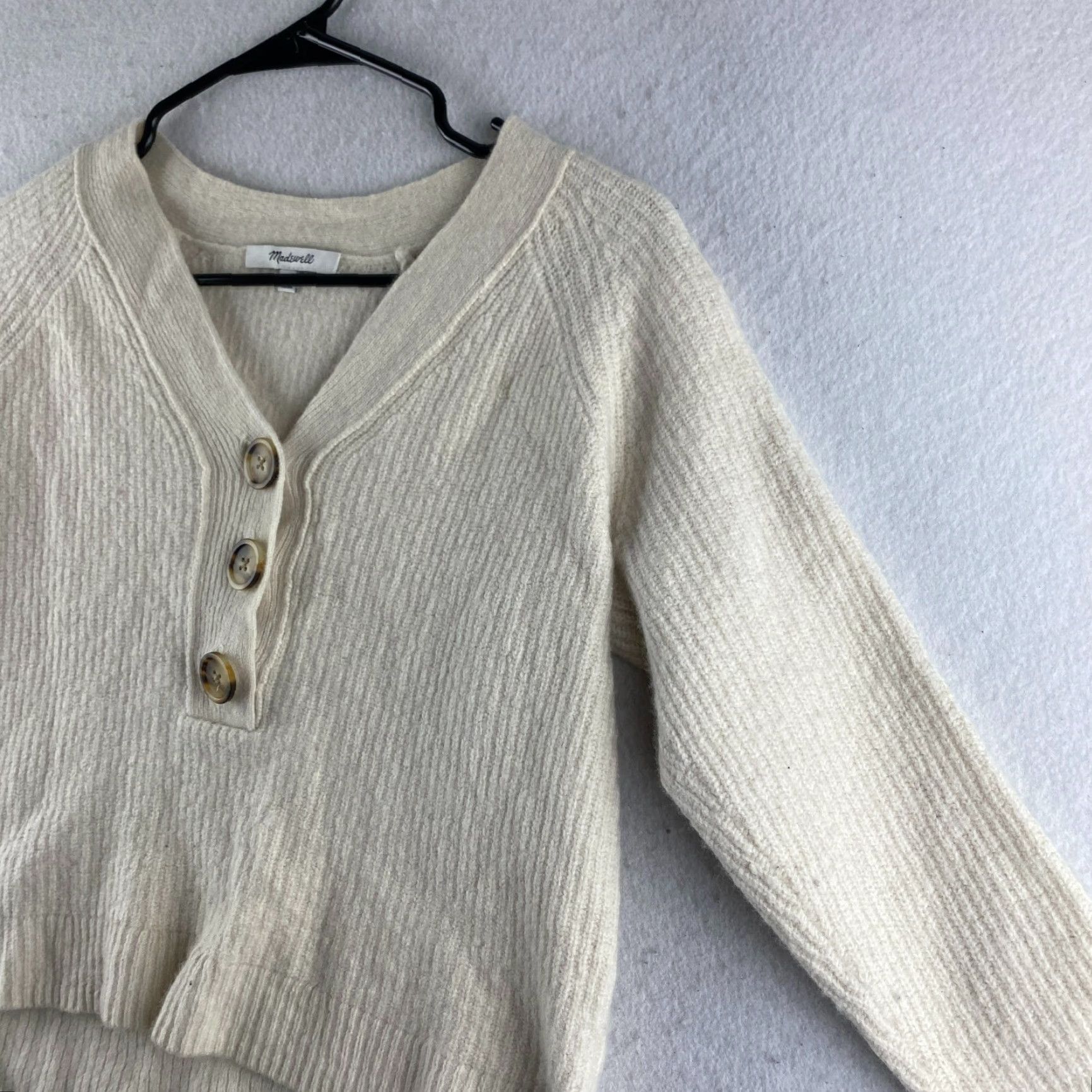 Madewell Madewell Wool Sweater Womens Small S Cream Pullover V-Neck Hi-Low Button Knit Wool Regular Solid Long Sleeve 1/2 Button Pullover Modern Fall Size S / US 4 / IT 40 - 7 Thumbnail
