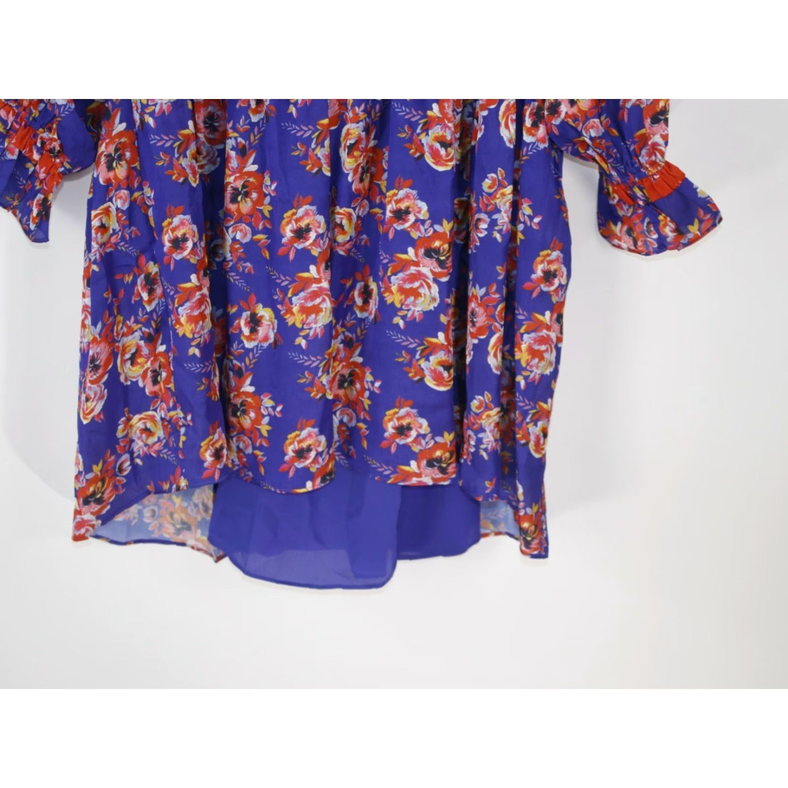 Vintage Ella Moon Blue Midi Dress Womens Floral Tie Neck Peplum Hem A-Line Flutter Sleeve Size L NWT Size L / US 10 / IT 46 - 4 Thumbnail