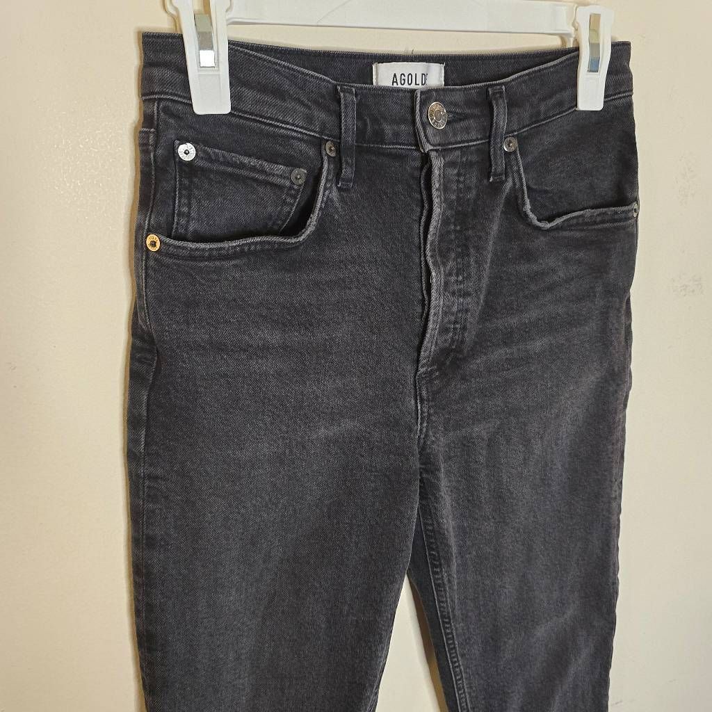 Agolde AGOLDE Riley Jeans Women’s 26 Black High Waist Straight Leg Cropped Raw Hem Size 26" / US 2 / IT 38 - 7 Thumbnail