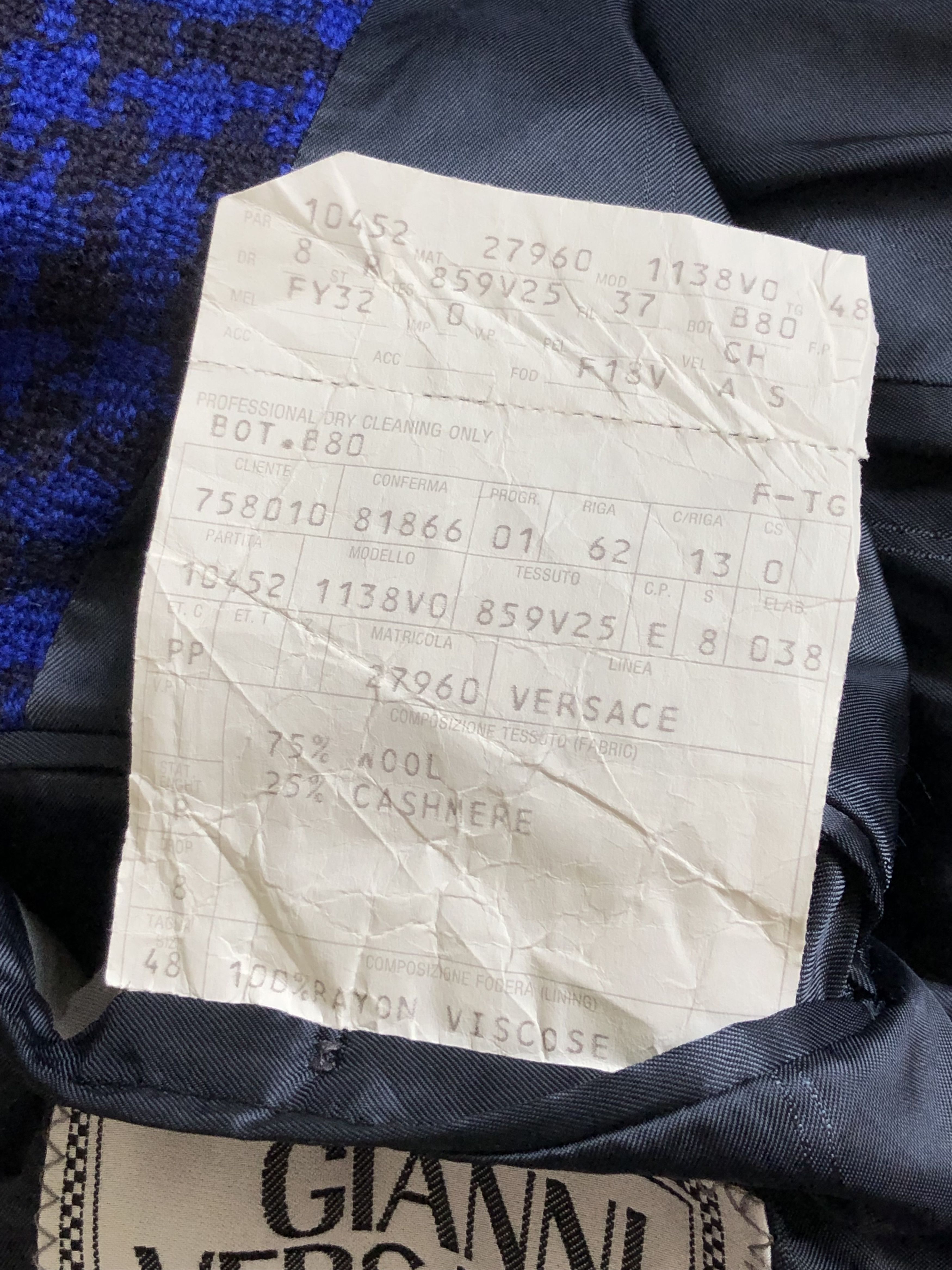 Versace × Vintage 90’S GIANNI VERSACE BLACK & COBALT WOOL CASHMERE COAT Size US L / EU 52-54 / 3 - 12 Thumbnail