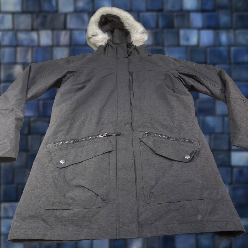 Vintage Columbia Coat Parka Womens Large Gray Interchange Fur Hood Omni Heat Lined Pockets Zip Size L / US 10 / IT 46 - 1 Thumbnail