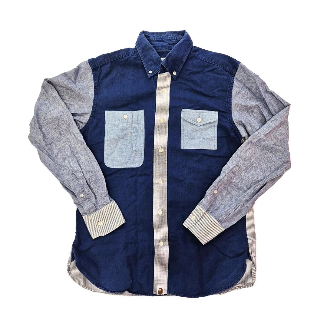 Bape BAPE Vintage Patchwork Blue Long Sleeve Shirt (M) Size US M / EU 48-50 / 2 - 1 Thumbnail