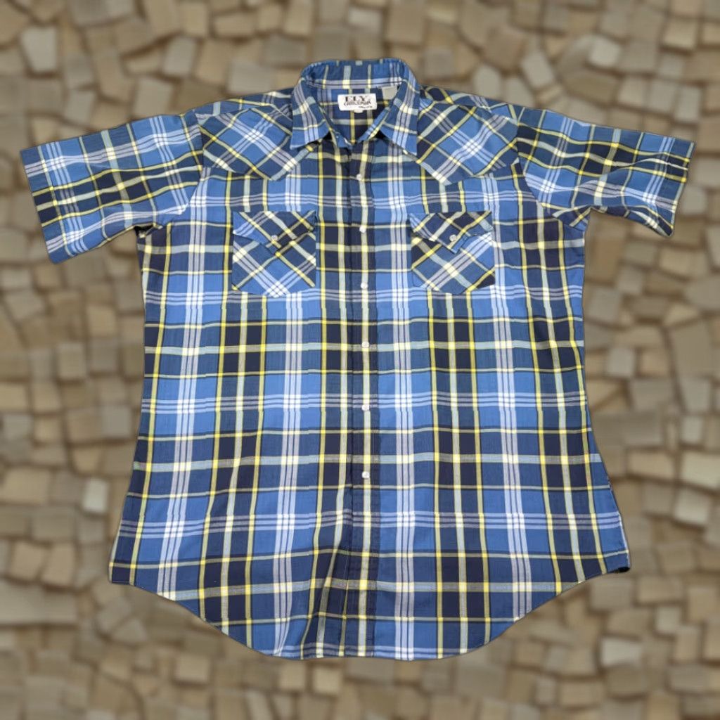Vintage VINTAGE Ely Cattleman Western Shirt Adult LARGE Blue Plaid Pearl Snap 90s Shirt Mens Size US L / EU 52-54 / 3 - 1 Thumbnail