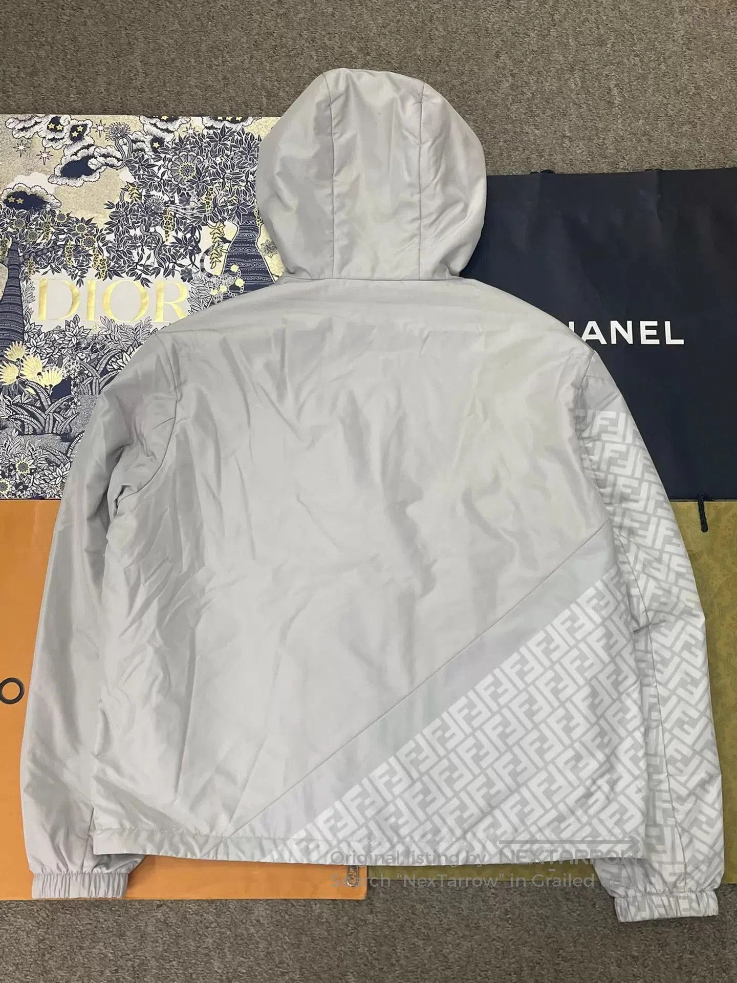 Fendi Gray Hooded Jacket with Geometric Pattern - Size L. Size US L / EU 52-54 / 3 - 3 Thumbnail