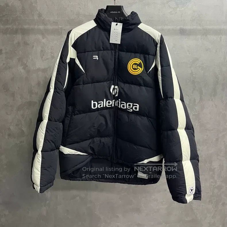 Balenciaga Black Printed Long Sleeve Bag Down Jacket Fleec, Men's