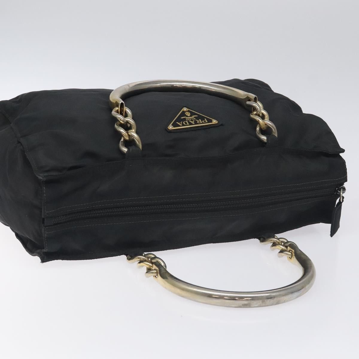 PRADA Hand Bag Nylon Black Gold