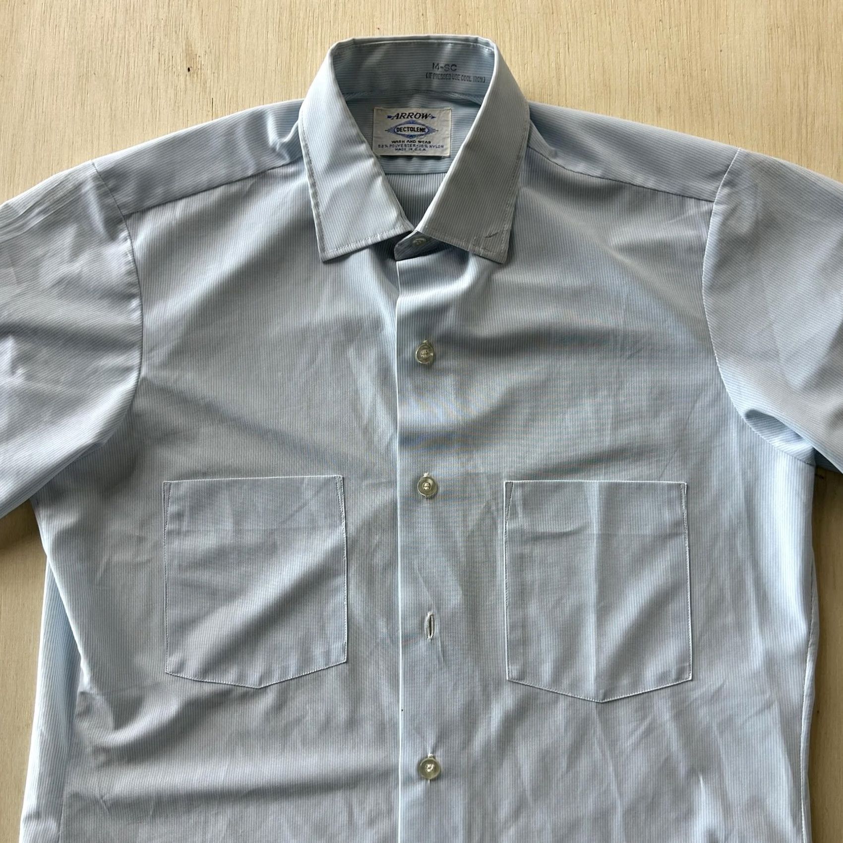 Arrow VINTAGE Arrow Dress Shirt Mens Large Blue Pinstripe Short Sleeve Point Collar Shirt Mens Large Blue Pinstripe Short Sleeve Point Collar Size 42R - 3 Thumbnail