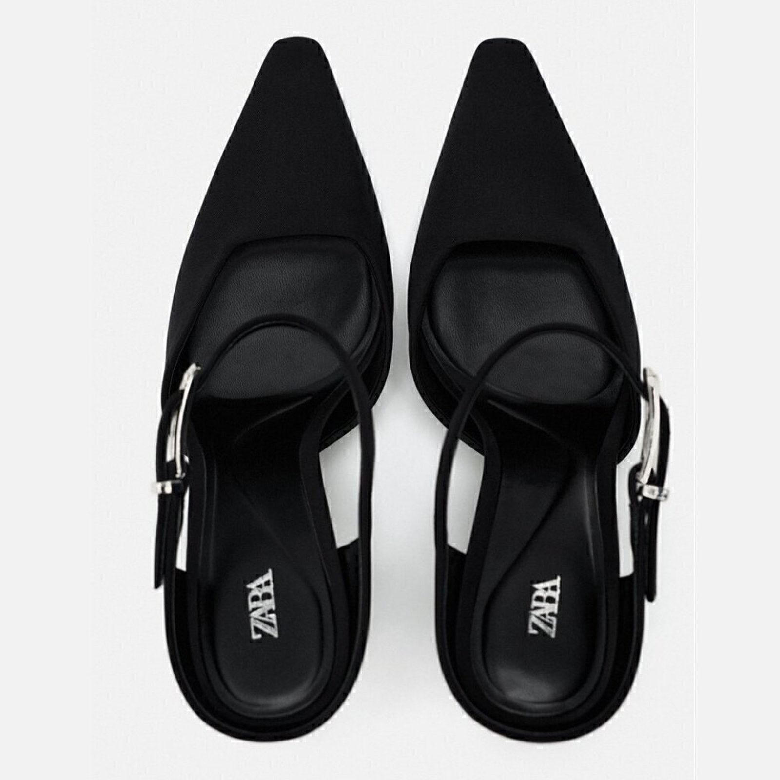 Zara ZARA Minimalist Black Slingback Mule Heels Pointed Toe NWT Size US 8 / IT 38 - 25 Thumbnail