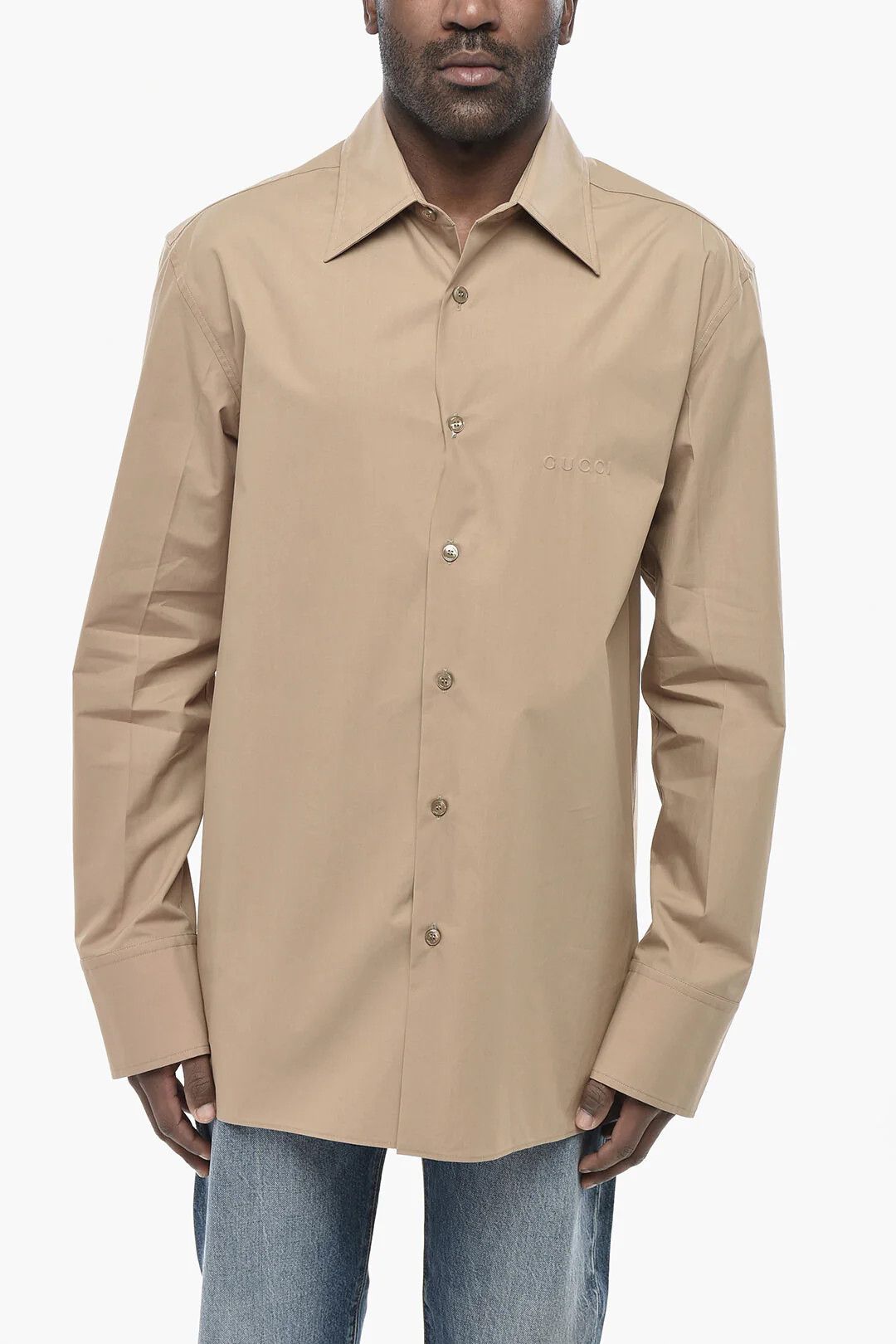 Gucci og1mm0426 Cotton Poplin Shirt in Beige Size US M / EU 48-50 / 2 - 1 Thumbnail