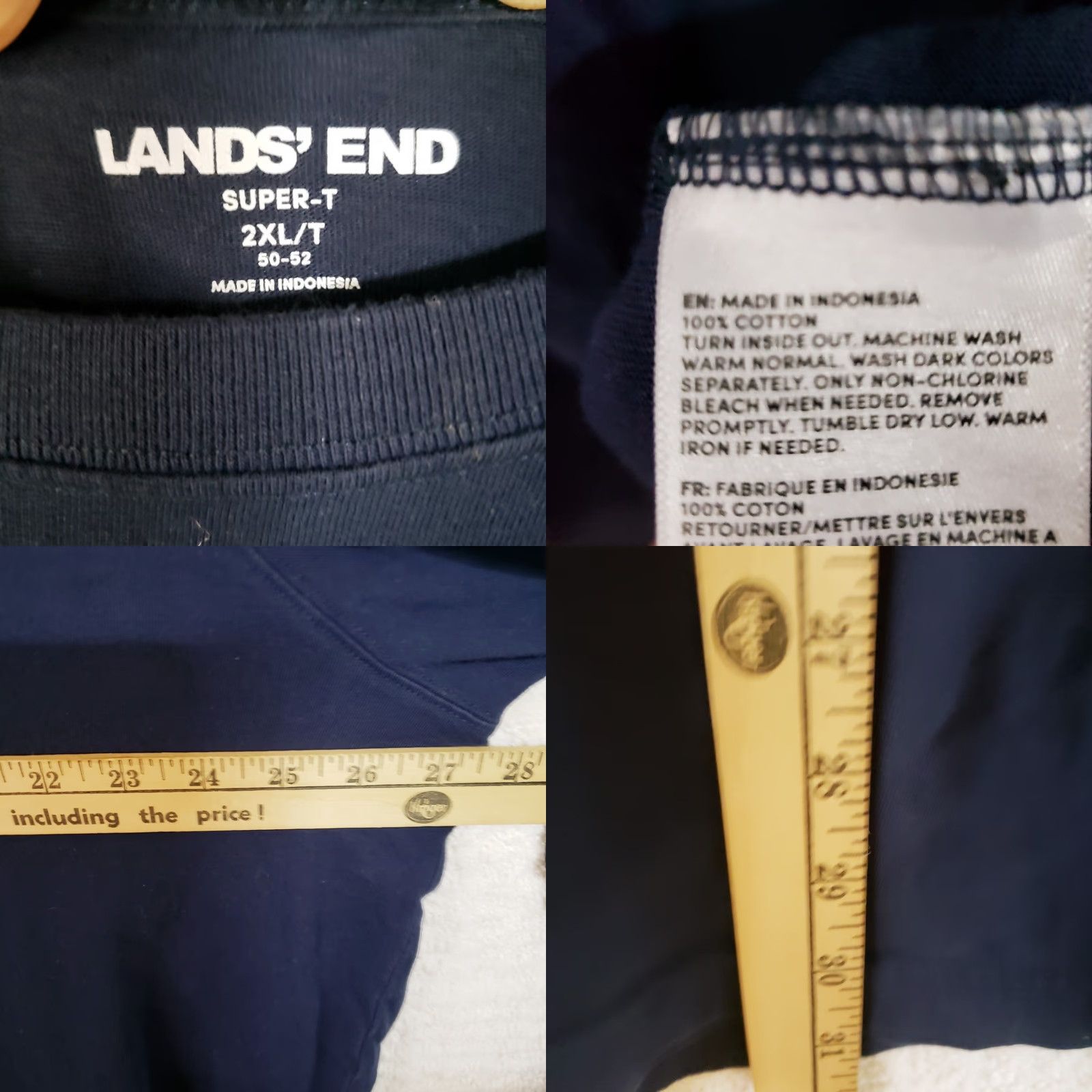 Lands' End Lands' End Men’s Super-T Long Sleeve T-Shirt Navy Blue XXL Regular Pocket 100% Cotton Jersey Crew Neck Shirt Men Size US XXL / EU 58 / 5 - 8 Thumbnail