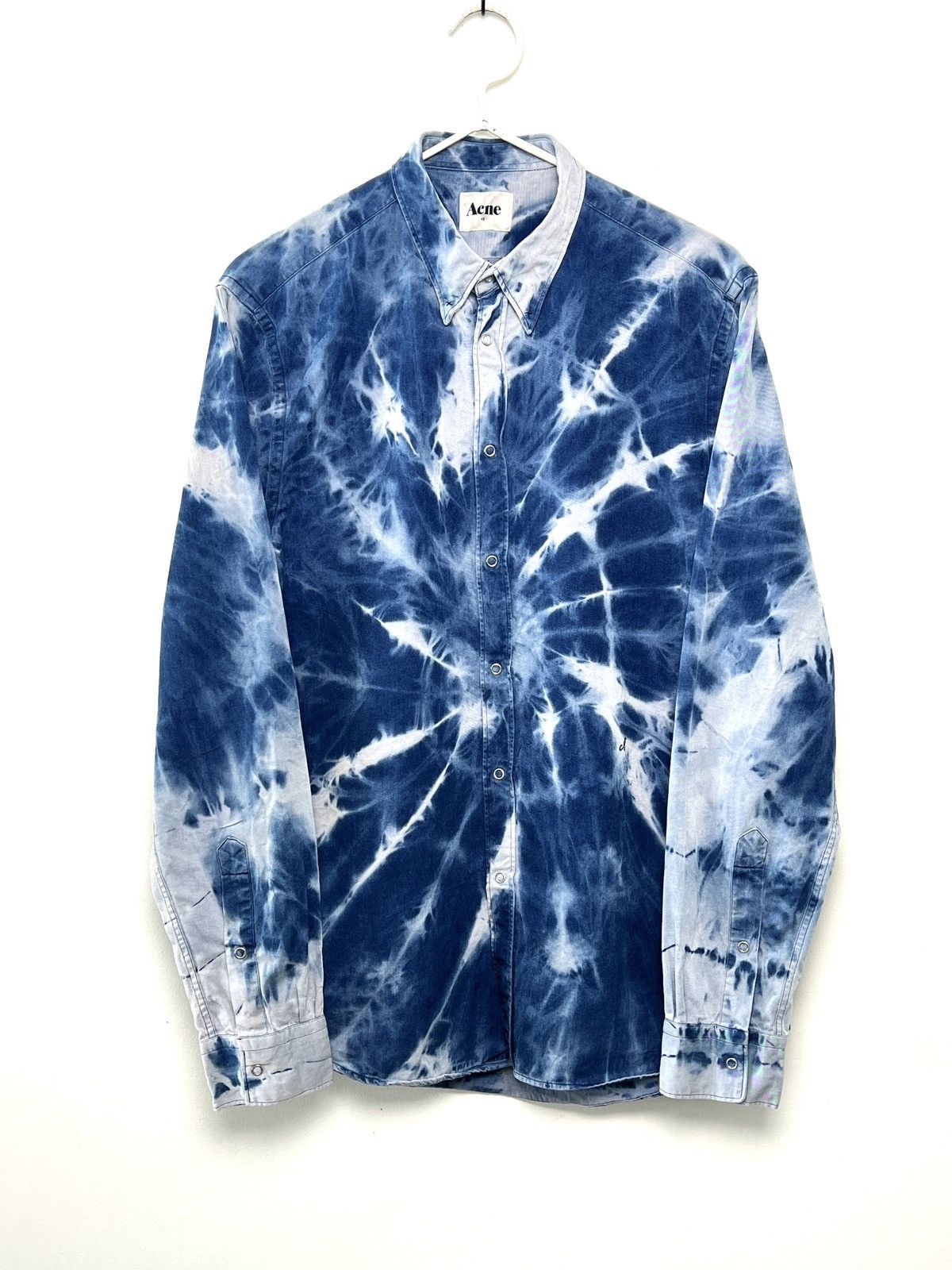 image of Acne Studios x Vintage Acne Y2K Vintage Shirt 1/1 Bleached Tie Dye in Blue, Men's (Size Medium)