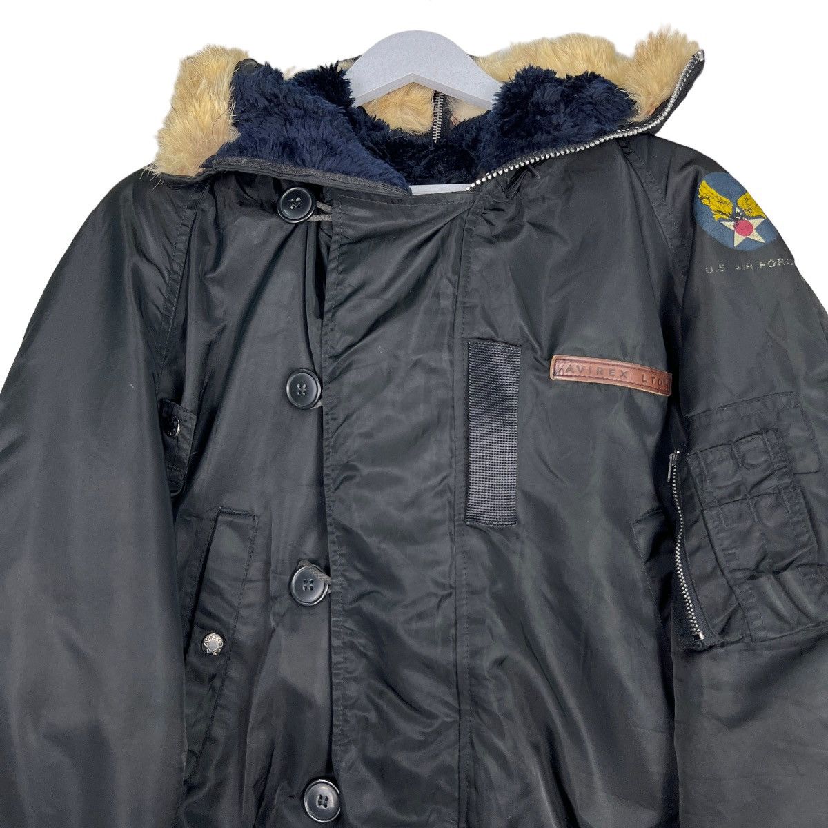Avirex 🔥 VINTAGE AVIREX US AIR FORCE FUR HOODIE BOMBER JACKET Size US L / EU 52-54 / 3 - 3 Thumbnail