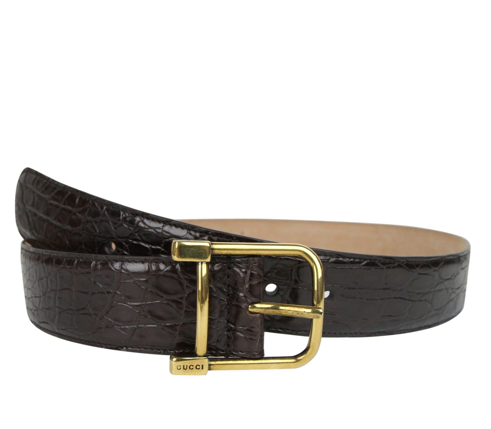 Gucci Women's Gold Square Buckle Dark Brown Crocodile Belt Size ONE SIZE - 1 Thumbnail