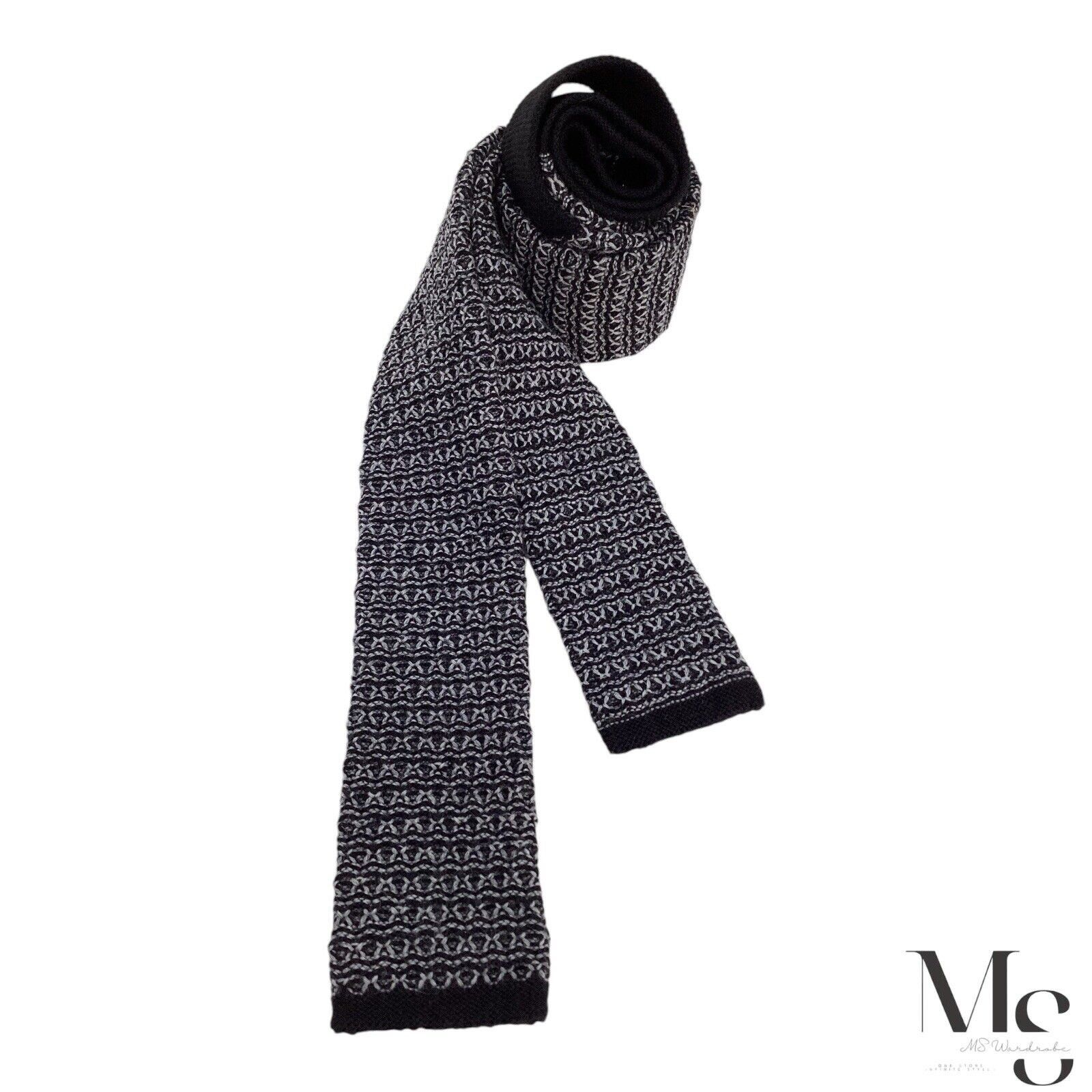 Pierre Cardin PIERRE CARDIN Black Geometric Wool Knit Tie Made In Italy W: Size ONE SIZE - 1 Thumbnail