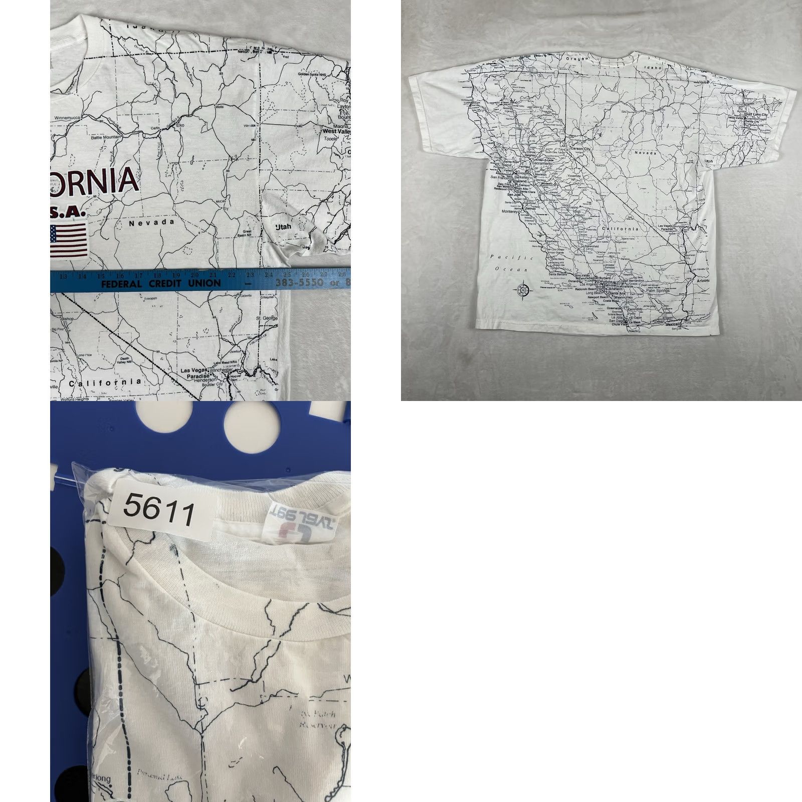 TEE JAYS VINTAGE Tee Jays California Map All Over Print T-Shirt 2XL White Men Short Sleeve 90s AOP 90s California Art Mens Size US XXL / EU 58 / 5 - 8 Thumbnail
