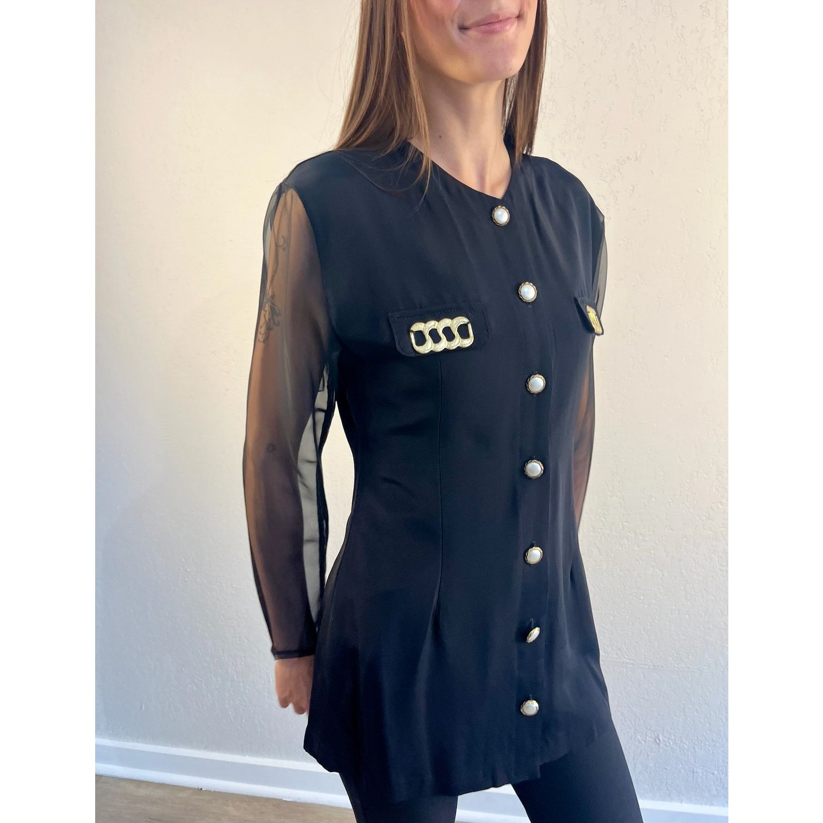 Other Last Exit Black Tunic Blouse with Sheer Sleeves Size M / US 6-8 / IT 42-44 - 3 Thumbnail
