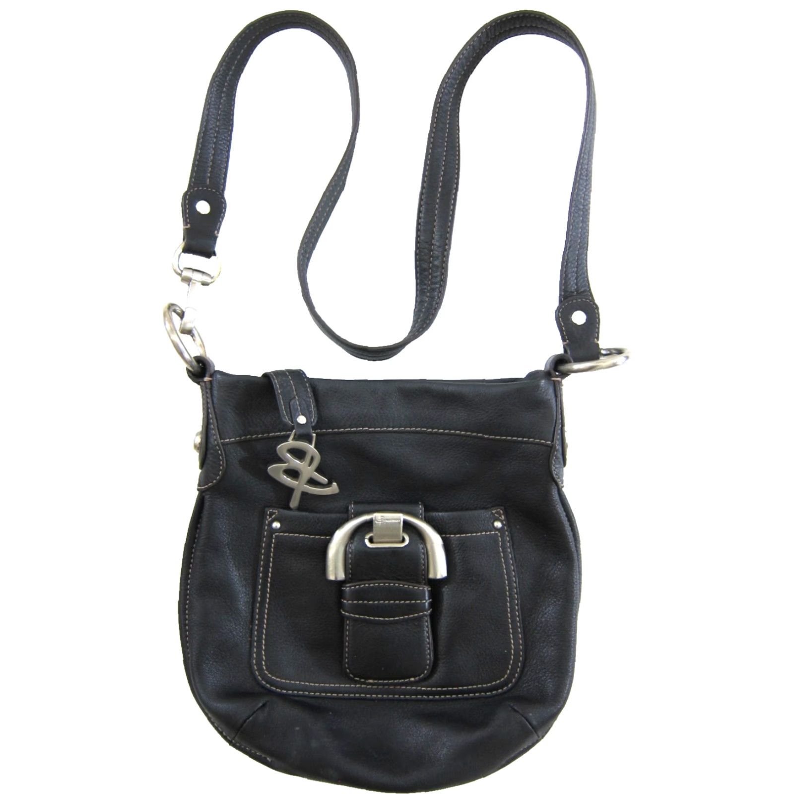 Vintage B. Makowsky Black 100% Leather Silver Buckle Pocket Satchel Shoulder Bag Purse Size ONE SIZE - 2 Thumbnail