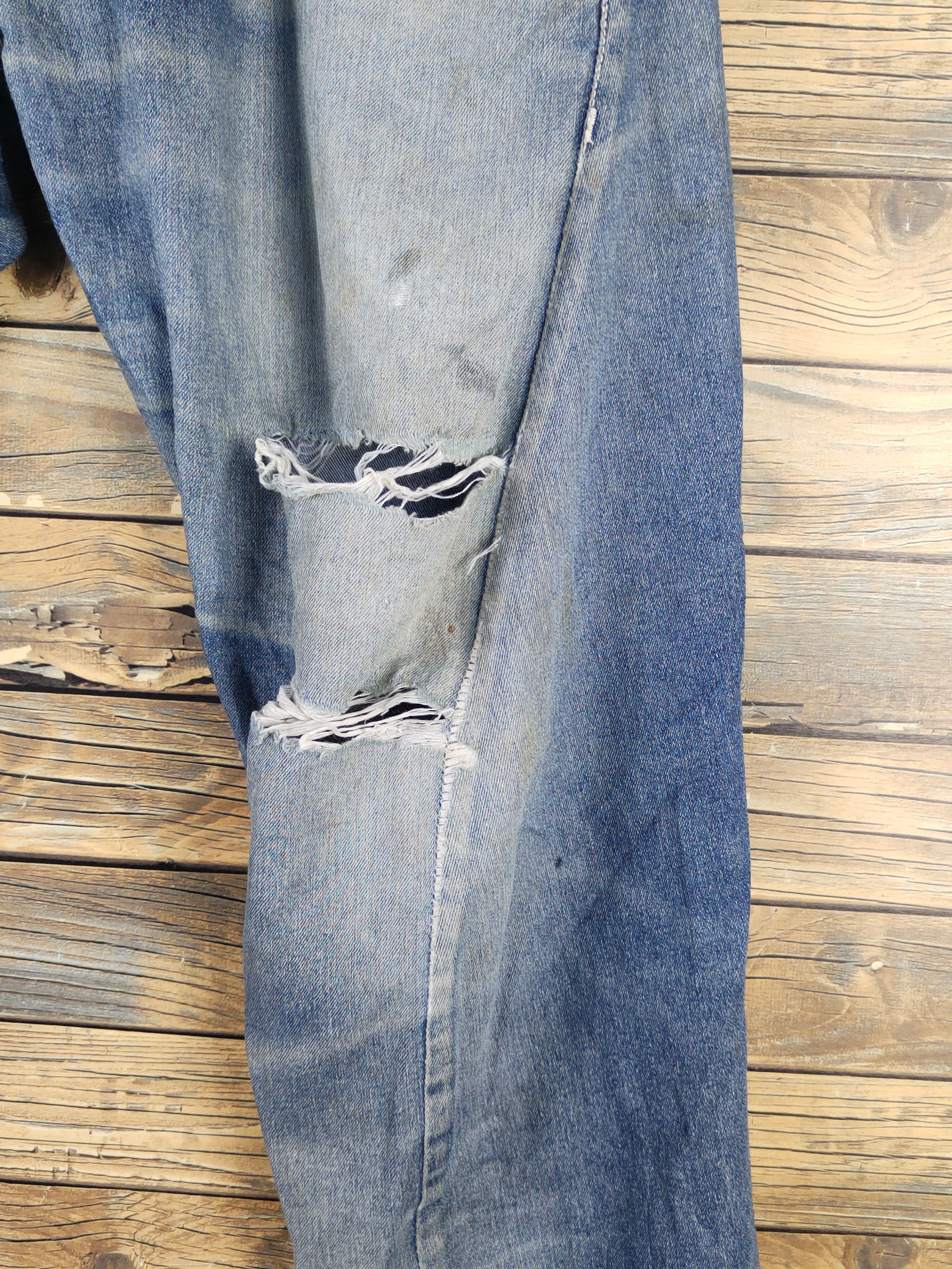 Japanese Brand UPST Upstart double waist Blue Ripped Soft Jeans #W1704 Size US 32 / EU 48 - 8 Thumbnail
