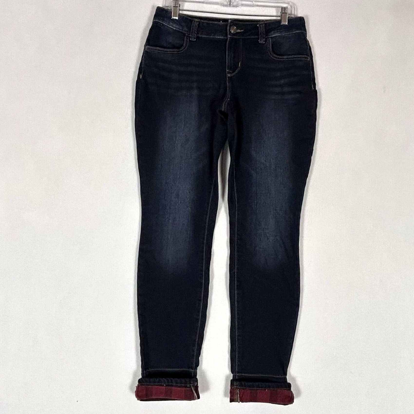 Vintage Maurices M Jeans Womens M-Reg Mid Rise Plaid Cuffs Skinny Jeans Blue Denim Size 32" / US 10 / IT 46 - 2 Thumbnail