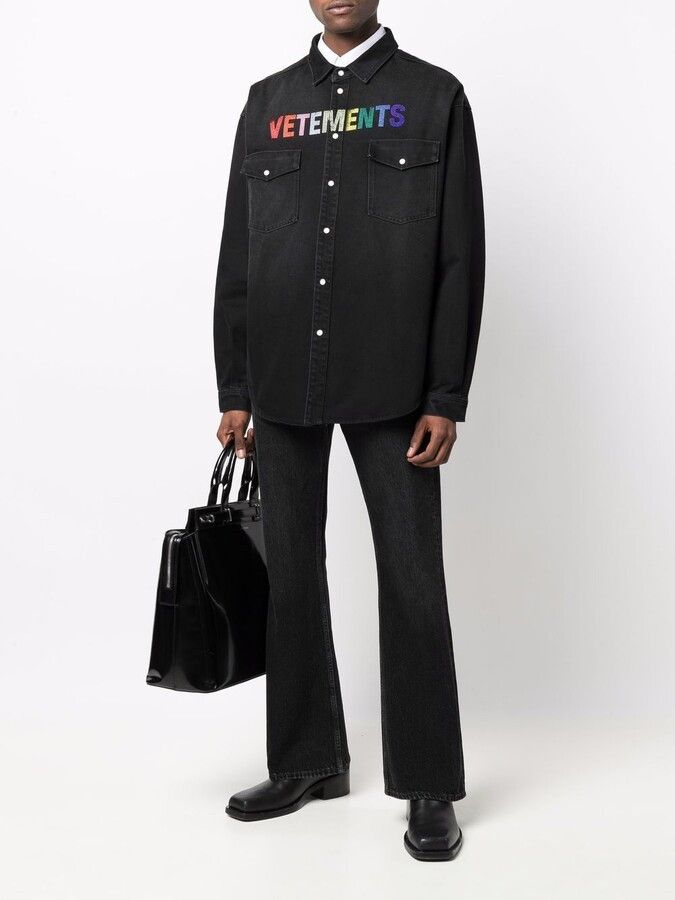 Vetements o1mle0824 Crystal Logo Denim Shirt in Multicolor Size XS / US 0-2 / IT 36-38 - 2 Thumbnail