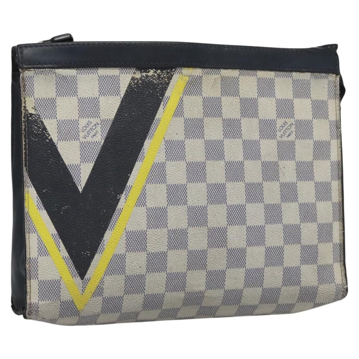 LOUIS VUITTON Damier Azur Pochette Voyage MM Clutch Bag N60049 LV