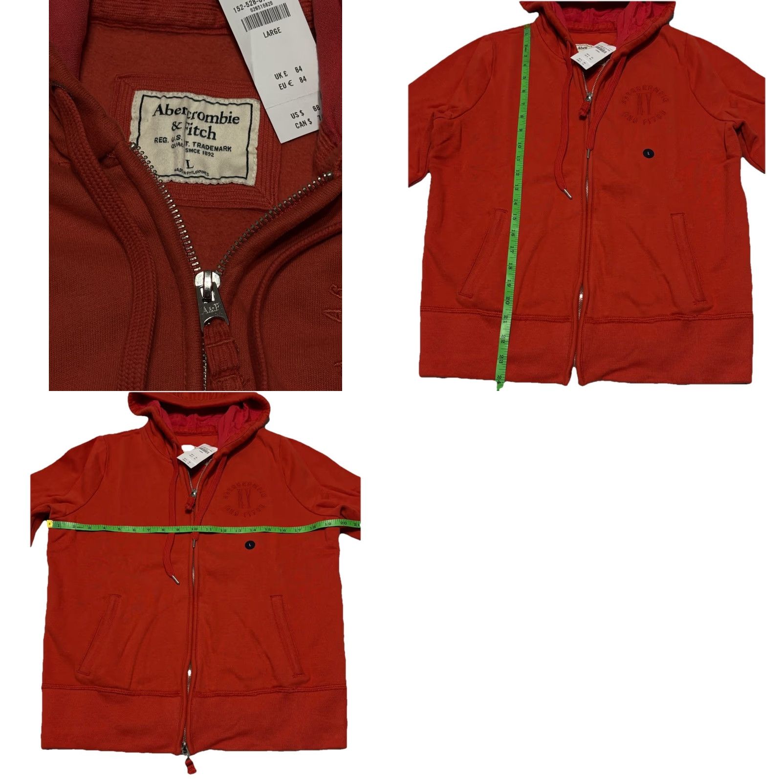 Abercrombie & Fitch Logo Hoodie NY Womens L Orange Full Zip Sweatshirt Y2K NWT