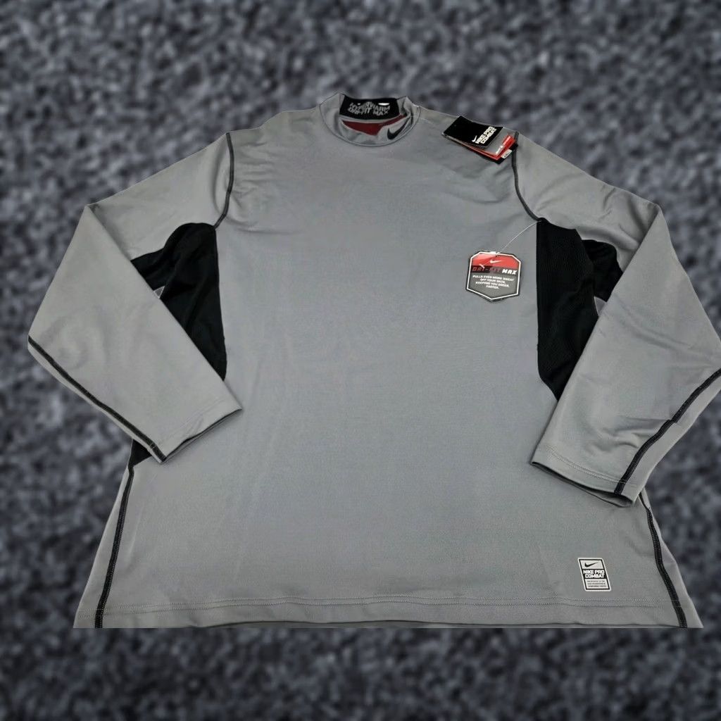 Nike Nike Pro Combat Dri Fit Hyperwarm Max Fitted Long Sleeve Shirt 2XL Grey/Black Nike Mens Athletic Mock Neck Pullover 48 in Chest Size US XXL / EU 58 / 5 - 1 Thumbnail