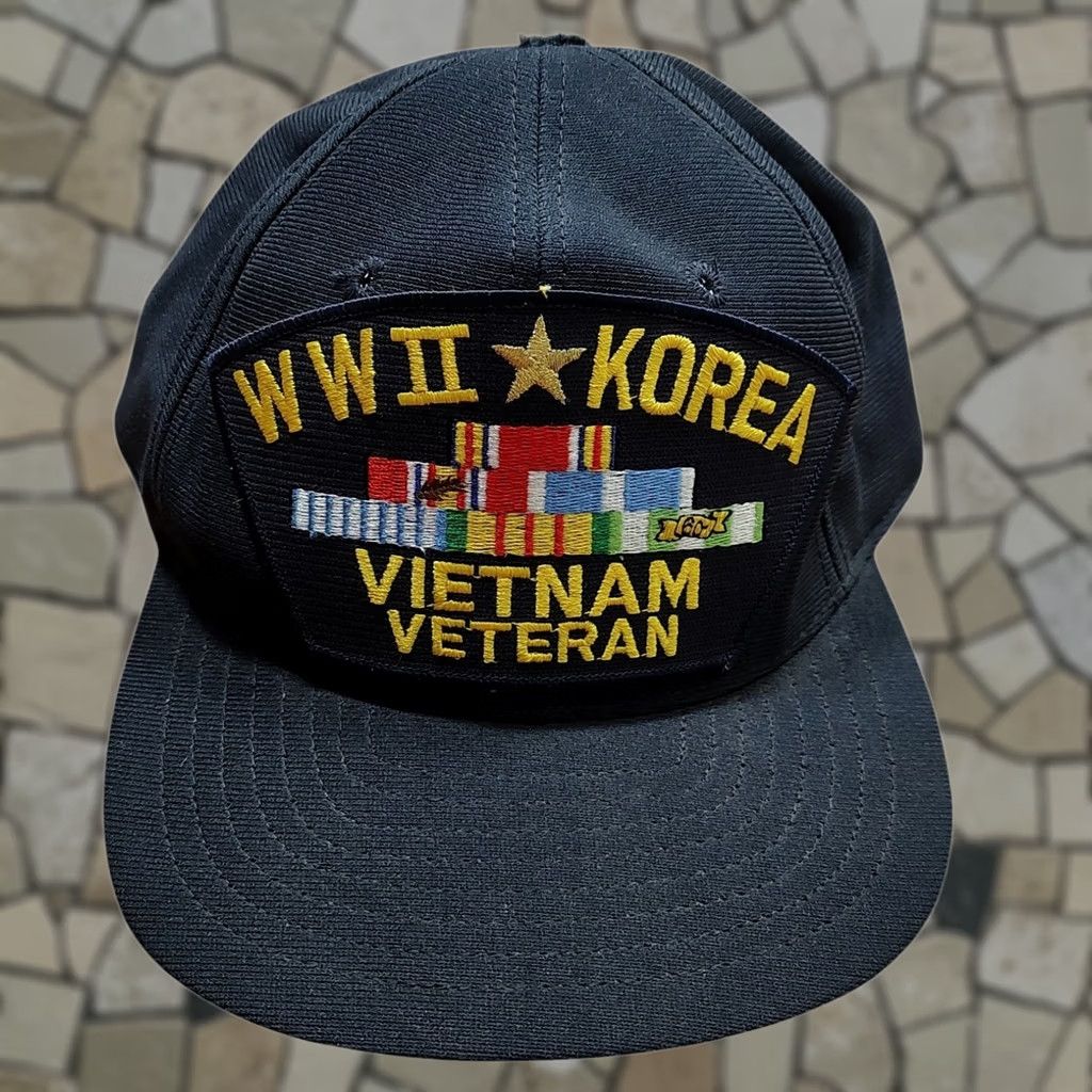 Vintage VINTAGE World War 2 WW2 Korea Vietnam Veteran 5 Panel Cap Dark Navy Blue Outdoor USA Army Mens Size ONE SIZE - 1 Thumbnail