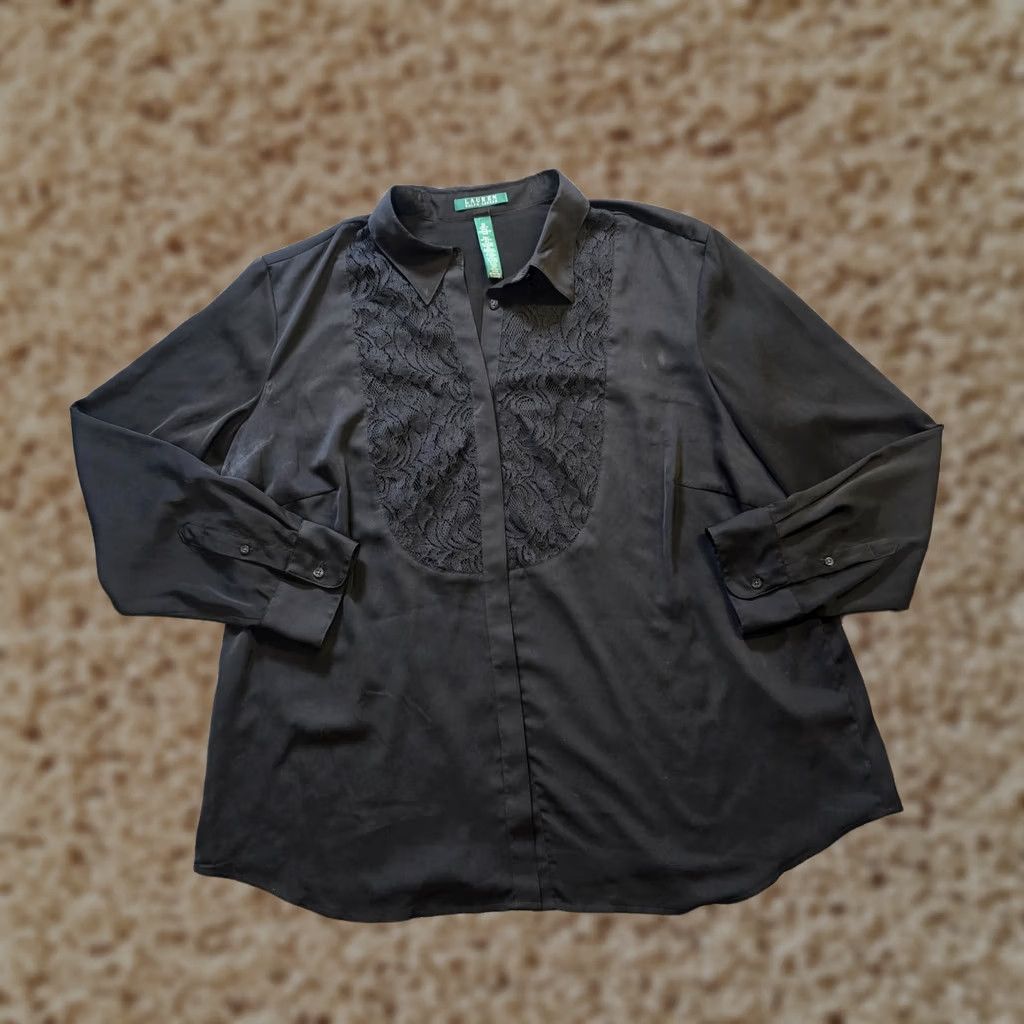 Ralph Lauren Lauren Ralph Lauren Top Womens 2X Black Lace Front Button Casual Shirt Blouse Regular Size Type Plus Womens Size XXL / US 16-18 / IT 52-54 - 1 Thumbnail