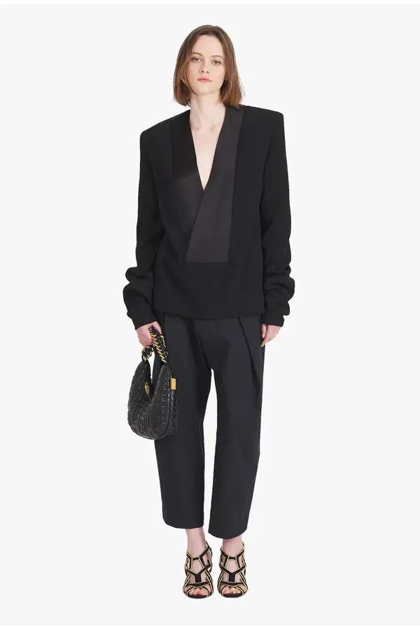 Balmain o1y0625 V-neck Crape Jacket in Black Size S / US 4 / IT 40 - 2 Thumbnail