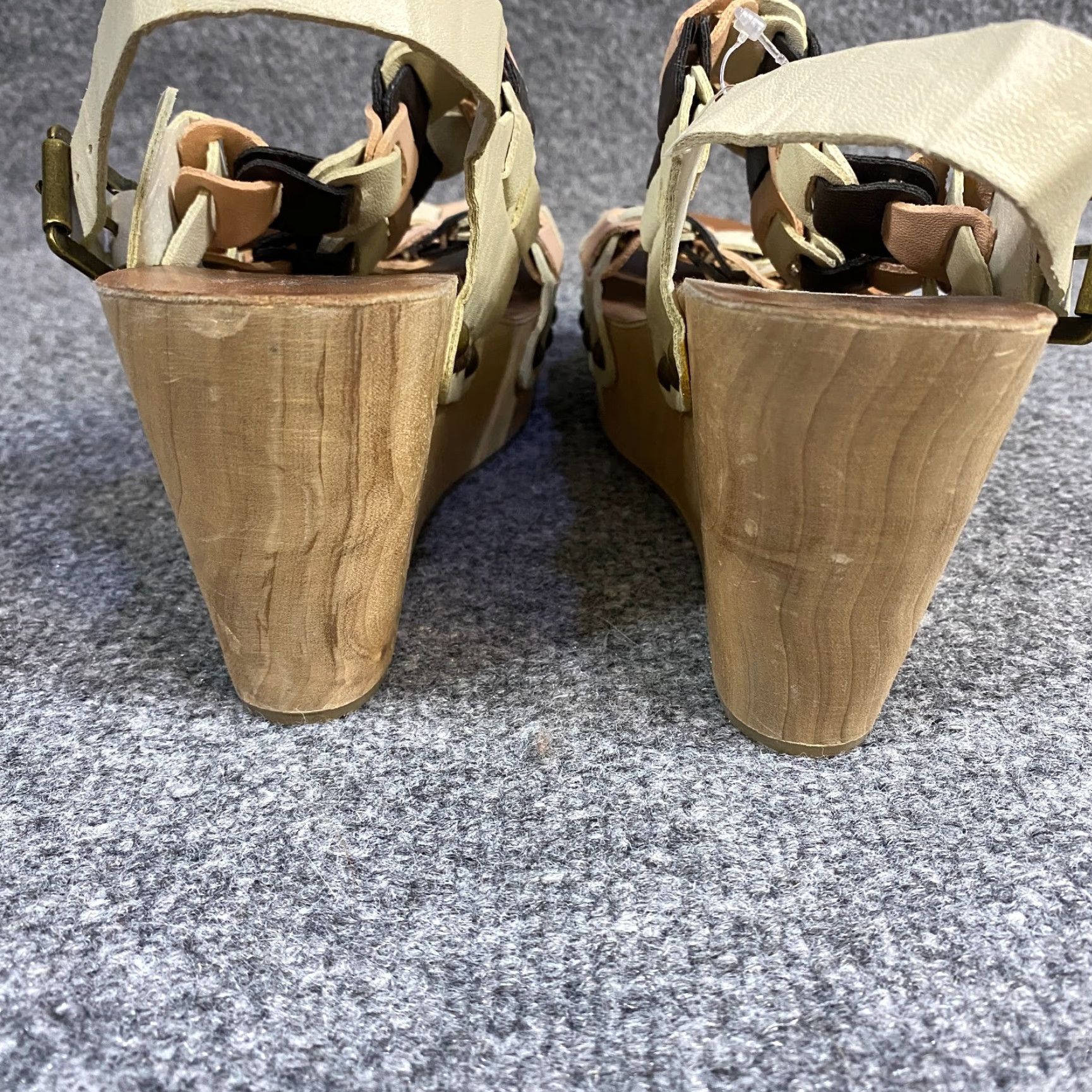 Vintage Ecote Sandals Womens 8 Beige Leather Strappy Platform Wood NEW Size US 8 / IT 38 - 4 Thumbnail
