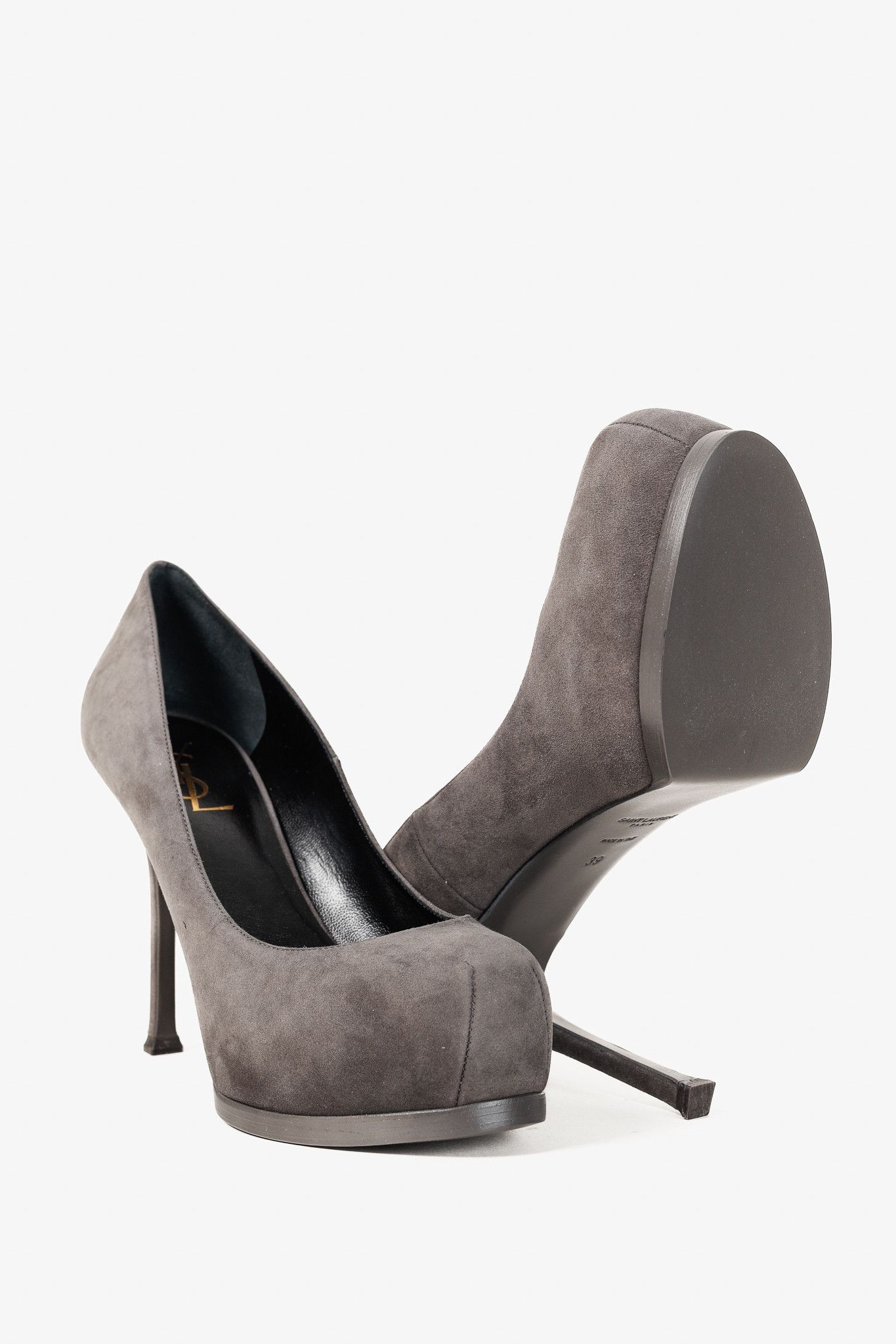 Saint Laurent Paris Saint Laurent Tribute Earth Grey Suede Platform Pumps Size US 8.5 / IT 38.5 - 4 Thumbnail