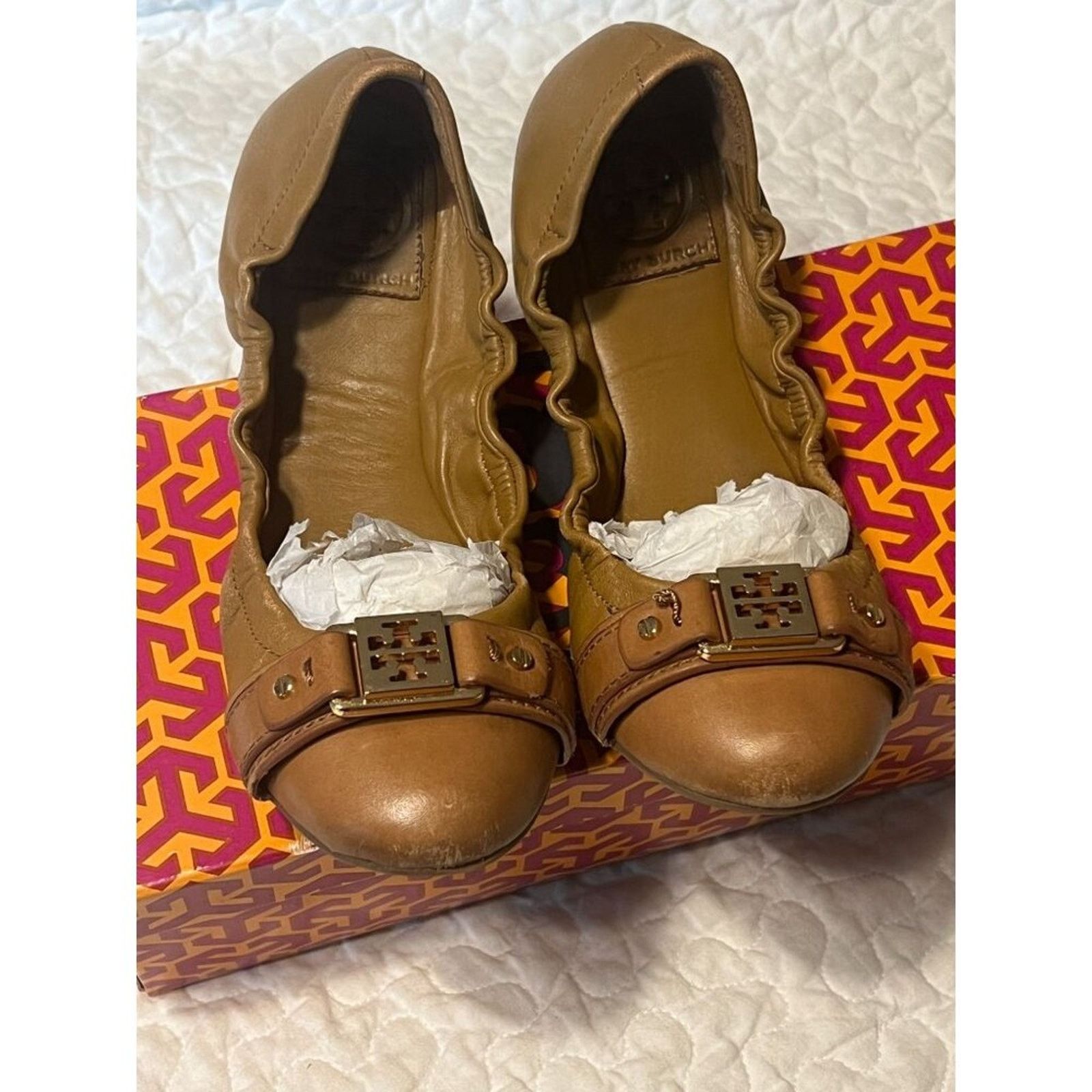 Tory Burch TORY BURCH Ambrose Ballet Flats Leather Camel Brown Gold 7 B Size US 7 / IT 37 - 3 Thumbnail