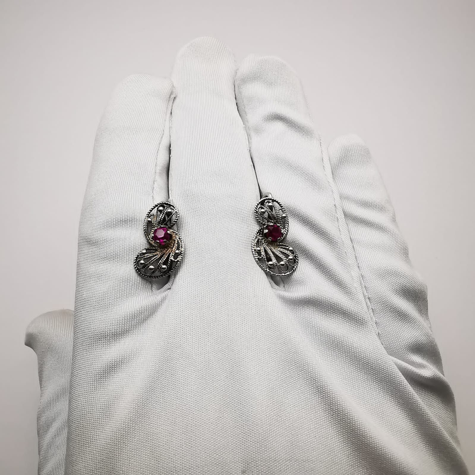 Sterling Silver × Vintage Vintage, Earrings "Ruby Stars" Silver Star 925, Ruby Size ONE SIZE - 7 Thumbnail