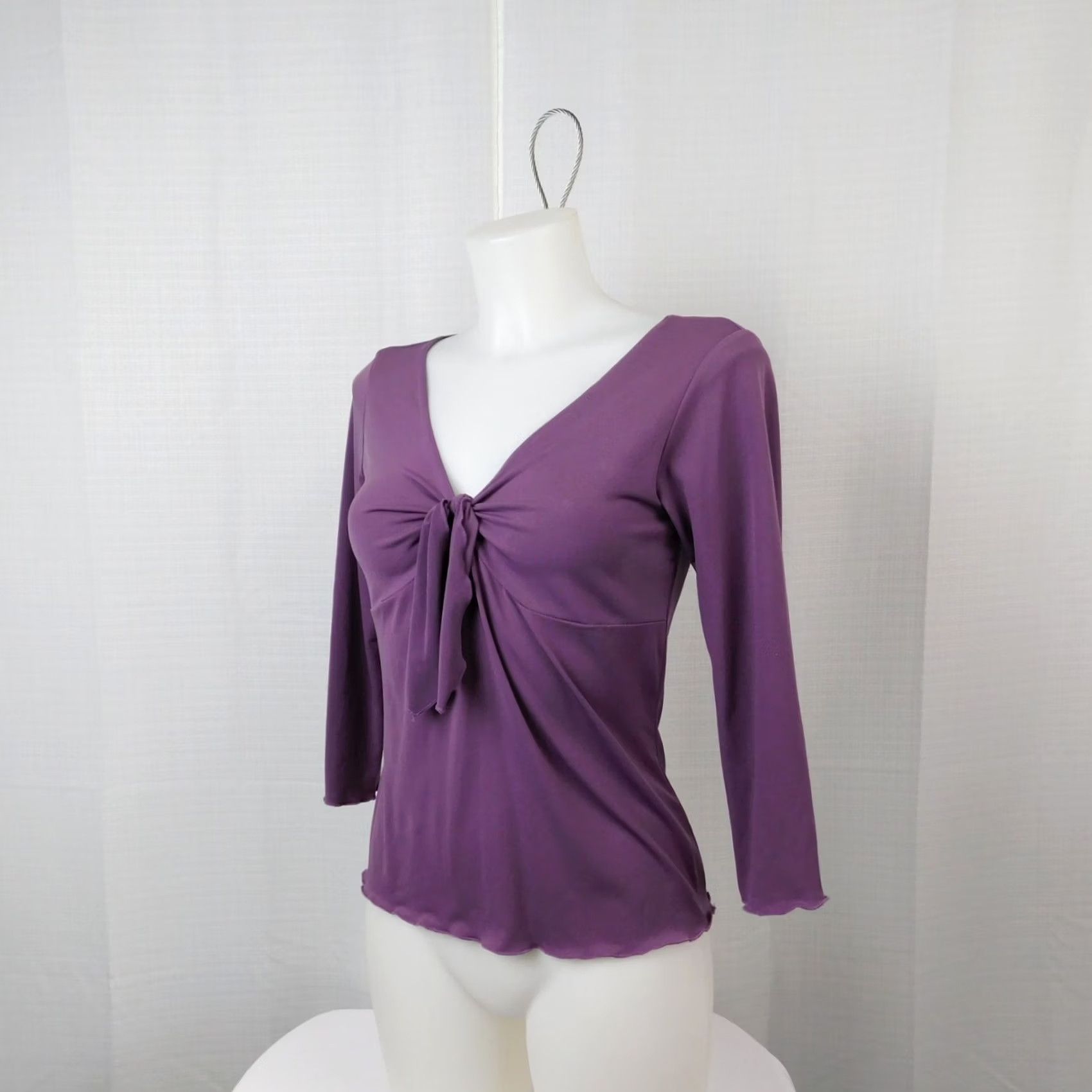 Vintage Paper Doll Purple 3/4 Sleeve V-Neck Knot-Front Top Blouse Shirt M Women Size M / US 6-8 / IT 42-44 - 2 Thumbnail