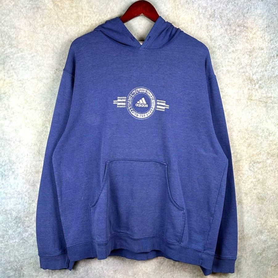 Adidas × Vintage Vintage Adidas Hoodie Sweatshirt Sz L Blue Pullover 90s Size US L / EU 52-54 / 3 - 1 Thumbnail