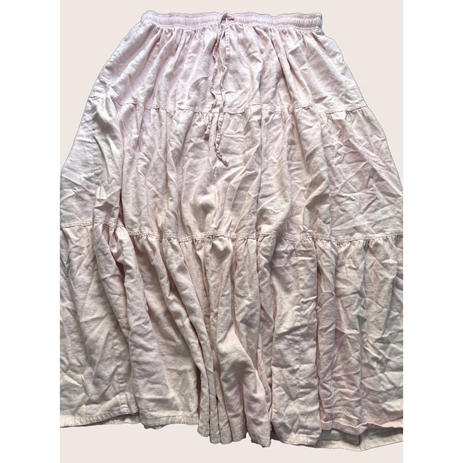 Orvis VINTAGE Orvis Skirt Womens S Pink Tiered Peasant Elastic Waist Drawstring Made USA Size 28" / US 6 / IT 42 - 1 Thumbnail