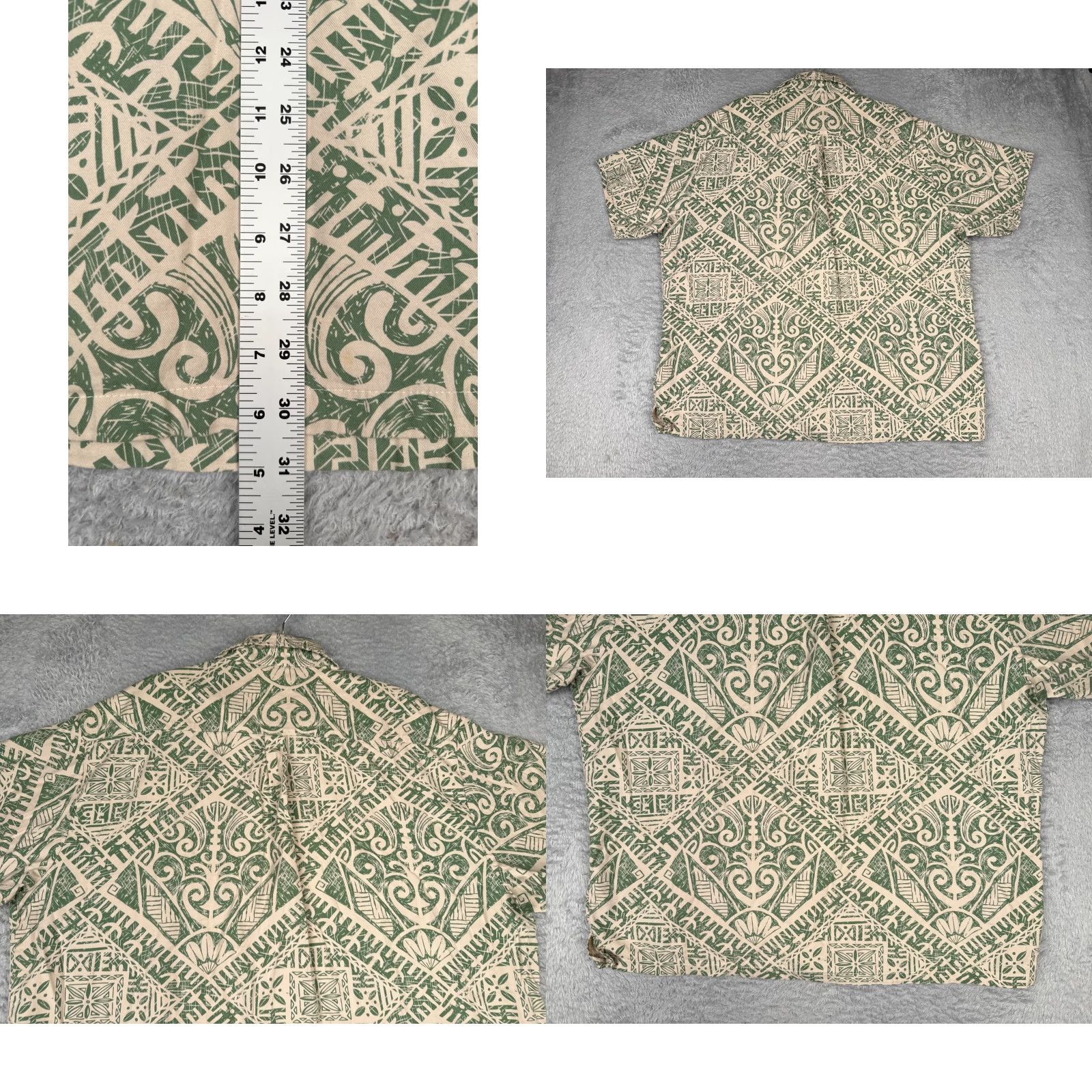 Vintage Kai Veikau Shirt Men 3XL Green Beige Floral Geometric 100% Cotton Hawaiian Size US XXL / EU 58 / 5 - 9 Thumbnail
