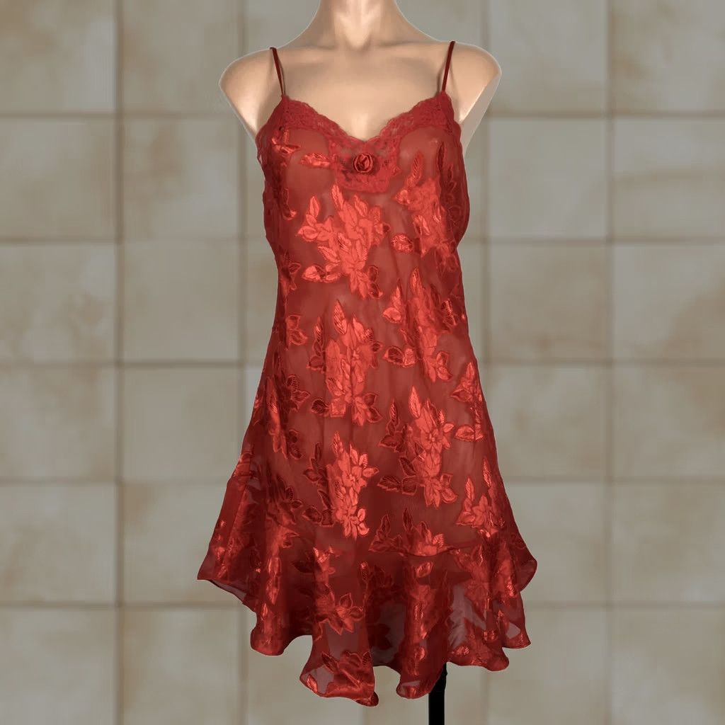Vintage VTG 90s y2k Honors Intimates Floral Roses Sheer Lace Sexy Chemise Lingerie Gown Red Size S Womens Size ONE SIZE - 1 Thumbnail