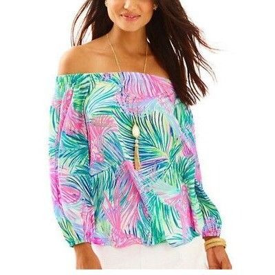 Lilly Pulitzer Lilly Pulitzer Off Shoulder Tropical Print Top XS Silk ADIRA Size XS / US 0-2 / IT 36-38 - 9 Thumbnail
