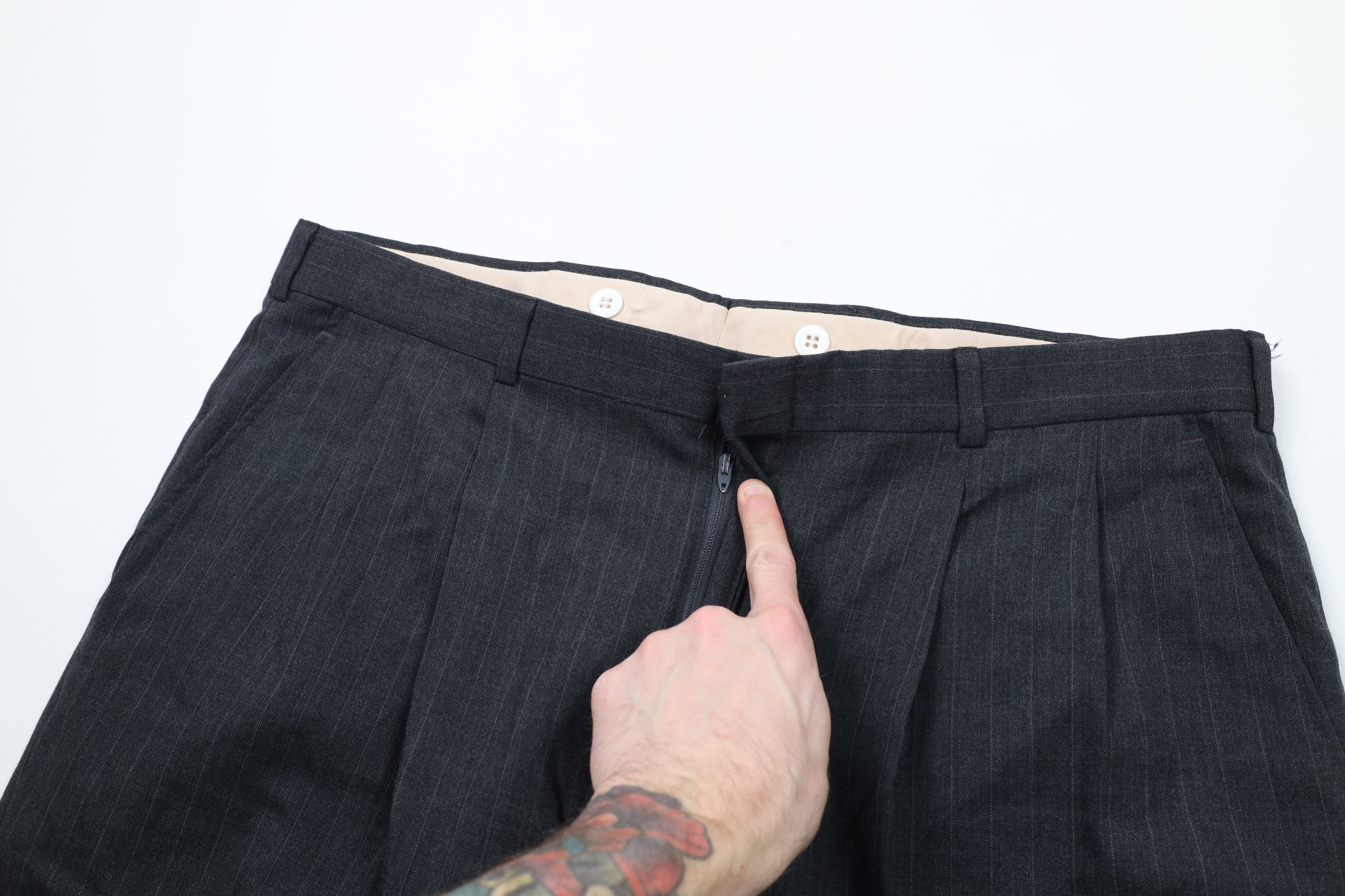 Vintage Vintage 90s Streetwear Wool Pinstriped Wide Leg Chino Pants Size US 40 / EU 56 - 6 Thumbnail