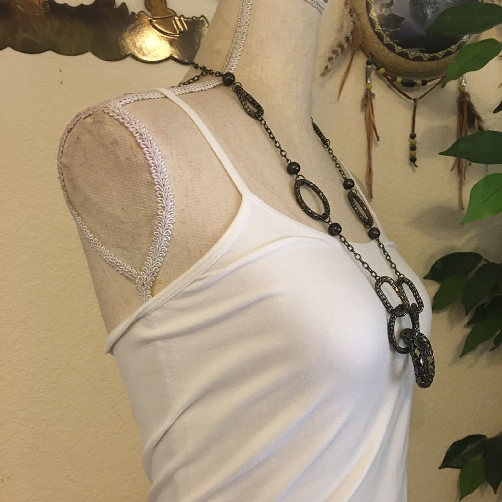 Jewelry Modern black chrome tone chain link necklace Size ONE SIZE - 2 Thumbnail