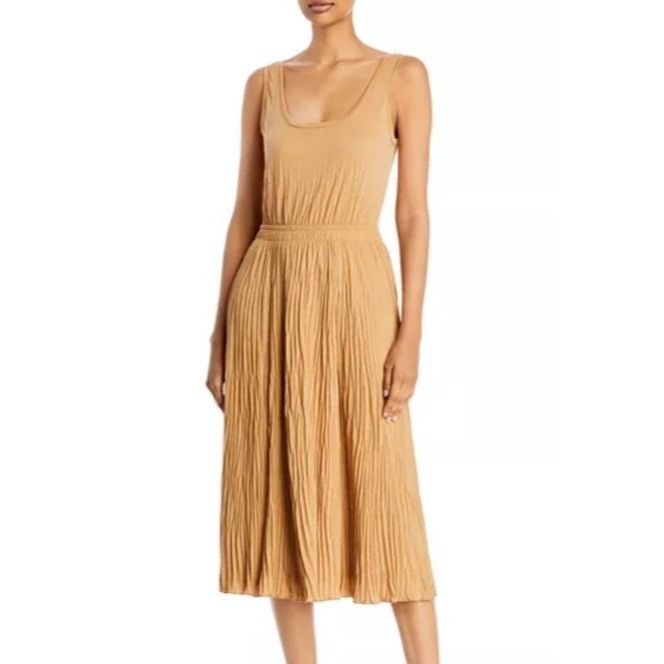 image of Vince Women Pleated Scoop Neck Tank Dress Pale Walnut New M (Size Medium)