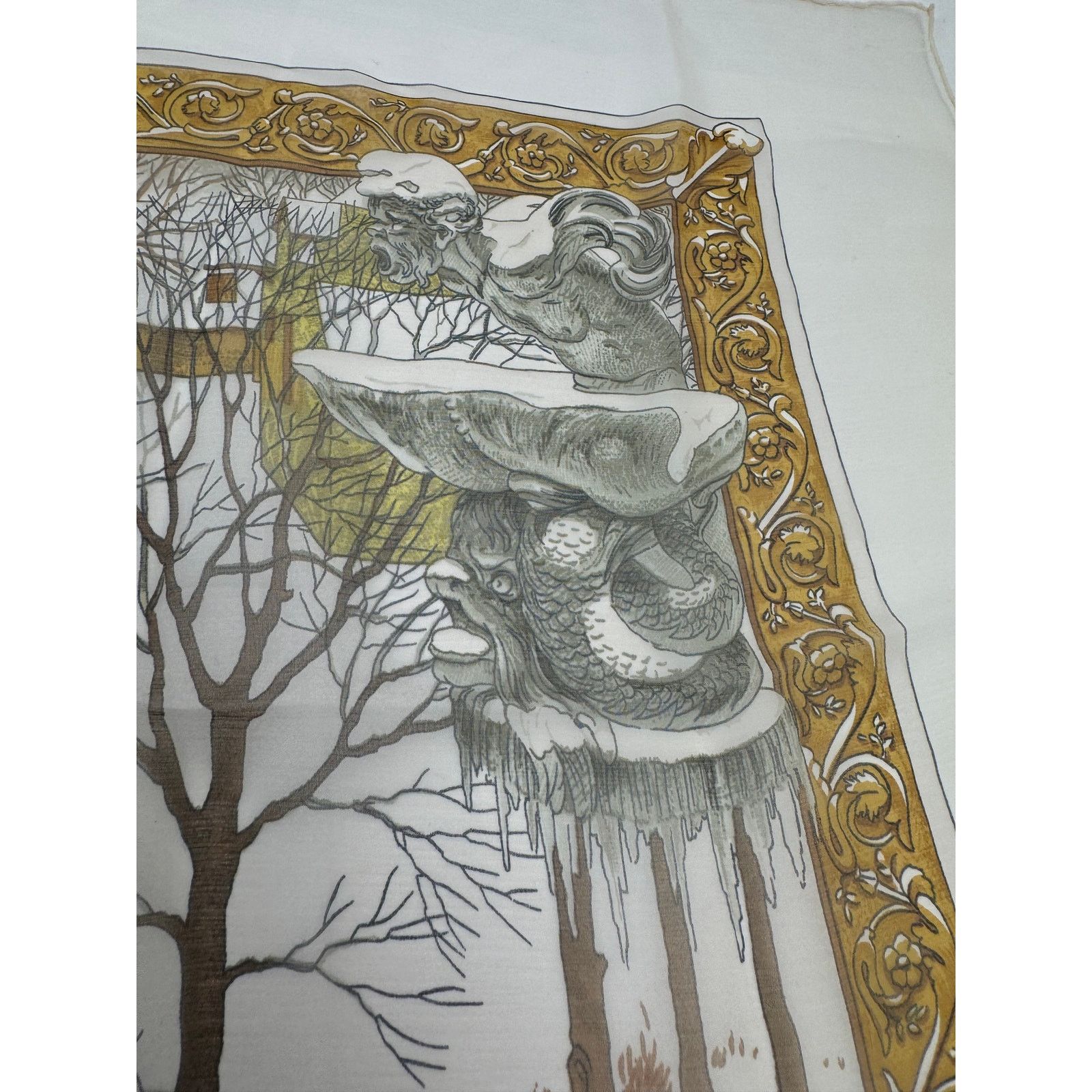 Hermes Hermes Rare Mirrored Image Hunt Scene Sheer Large Cape Shaw Size ONE SIZE - 18 Thumbnail