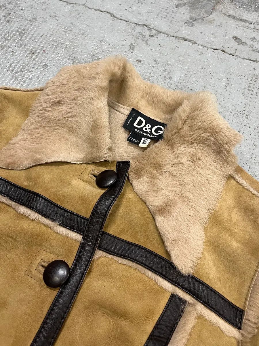 Dolce & Gabbana 2000s Dolce & Gabbana Beige Fur Collar Camel Leather Jacket Size M / US 6-8 / IT 42-44 - 6 Thumbnail