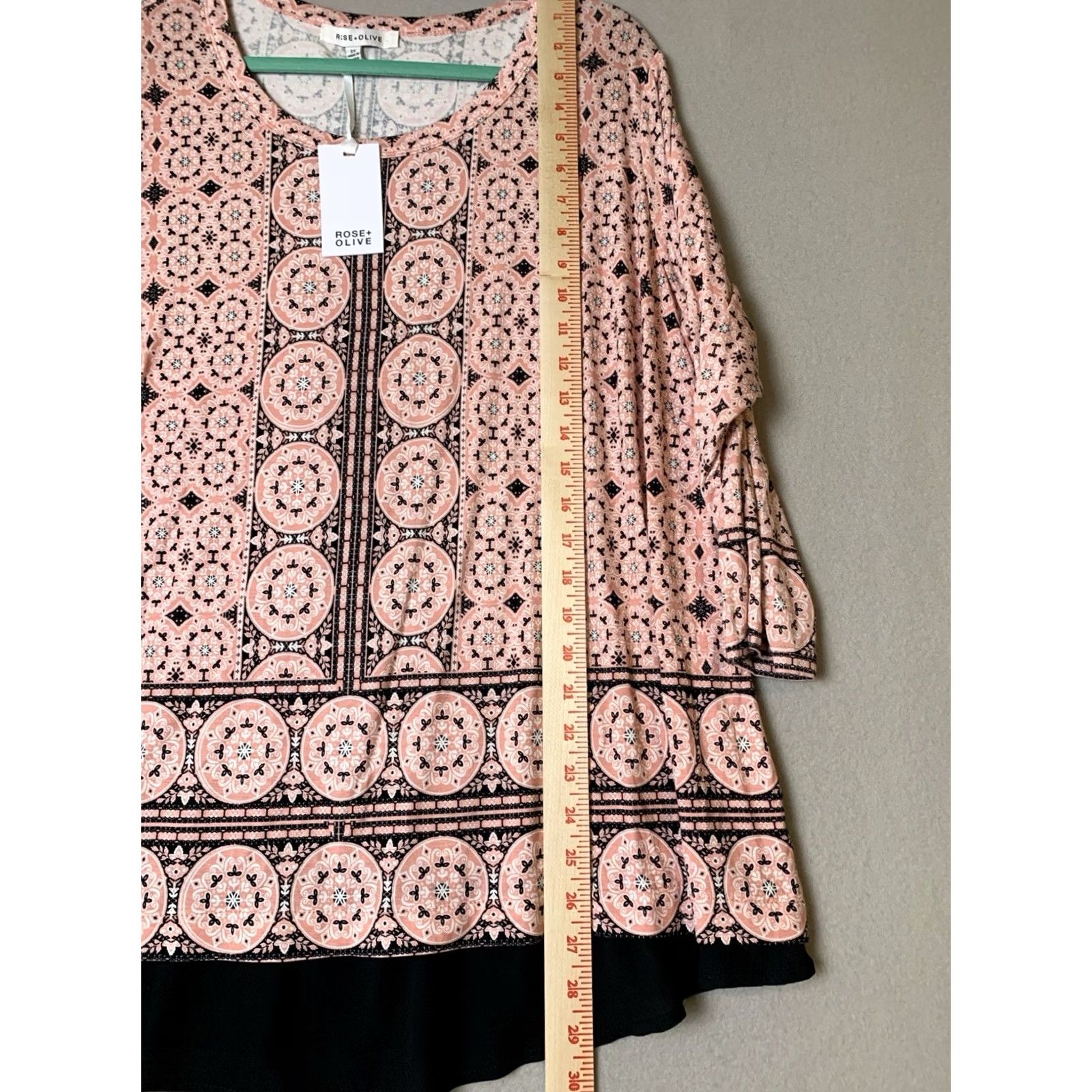 Vintage Rose + Olive Top Womens 2X Pink Boho Geometric Artsy 3/4 Sleeve NWT Size XXL / US 16-18 / IT 52-54 - 7 Thumbnail
